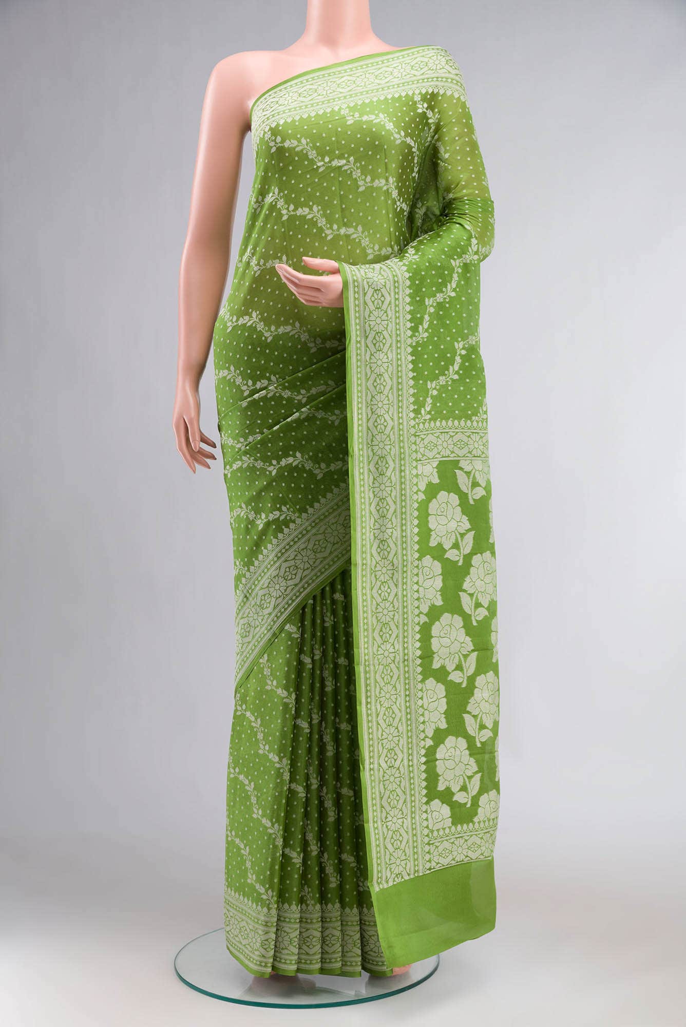 Green Blended Banarasi Georgette Saree