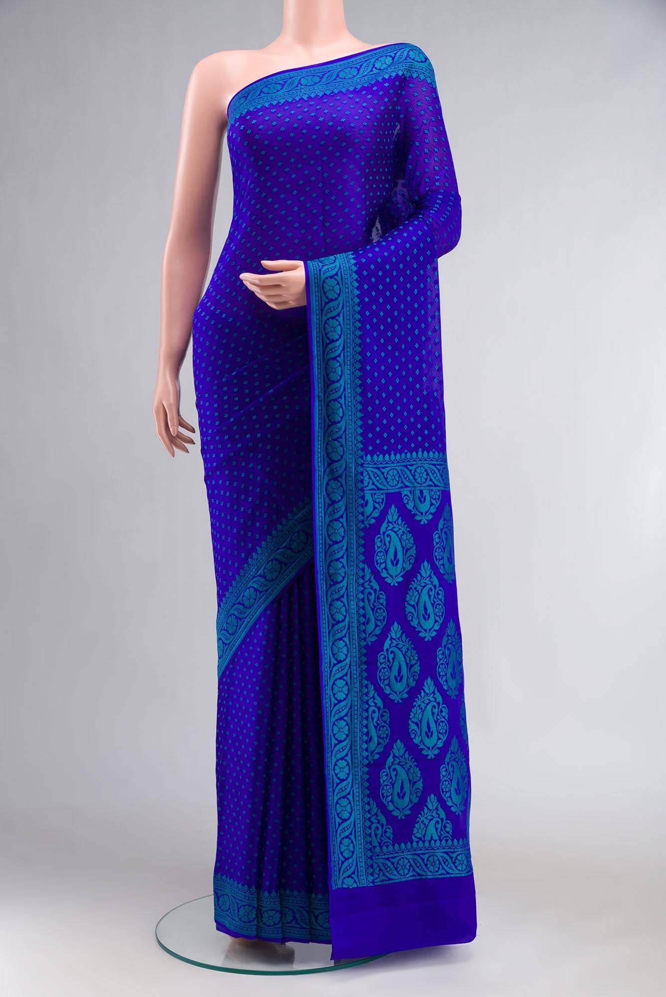 Blue Blended Banarasi Georgette Saree