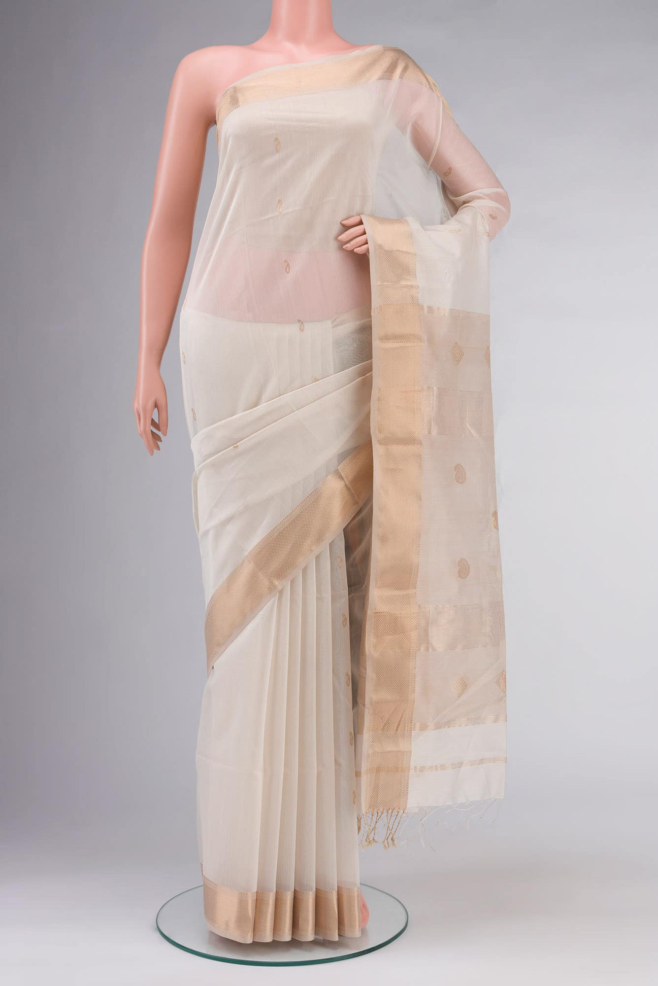 Cream Maheshwari Silk Cotton Saree