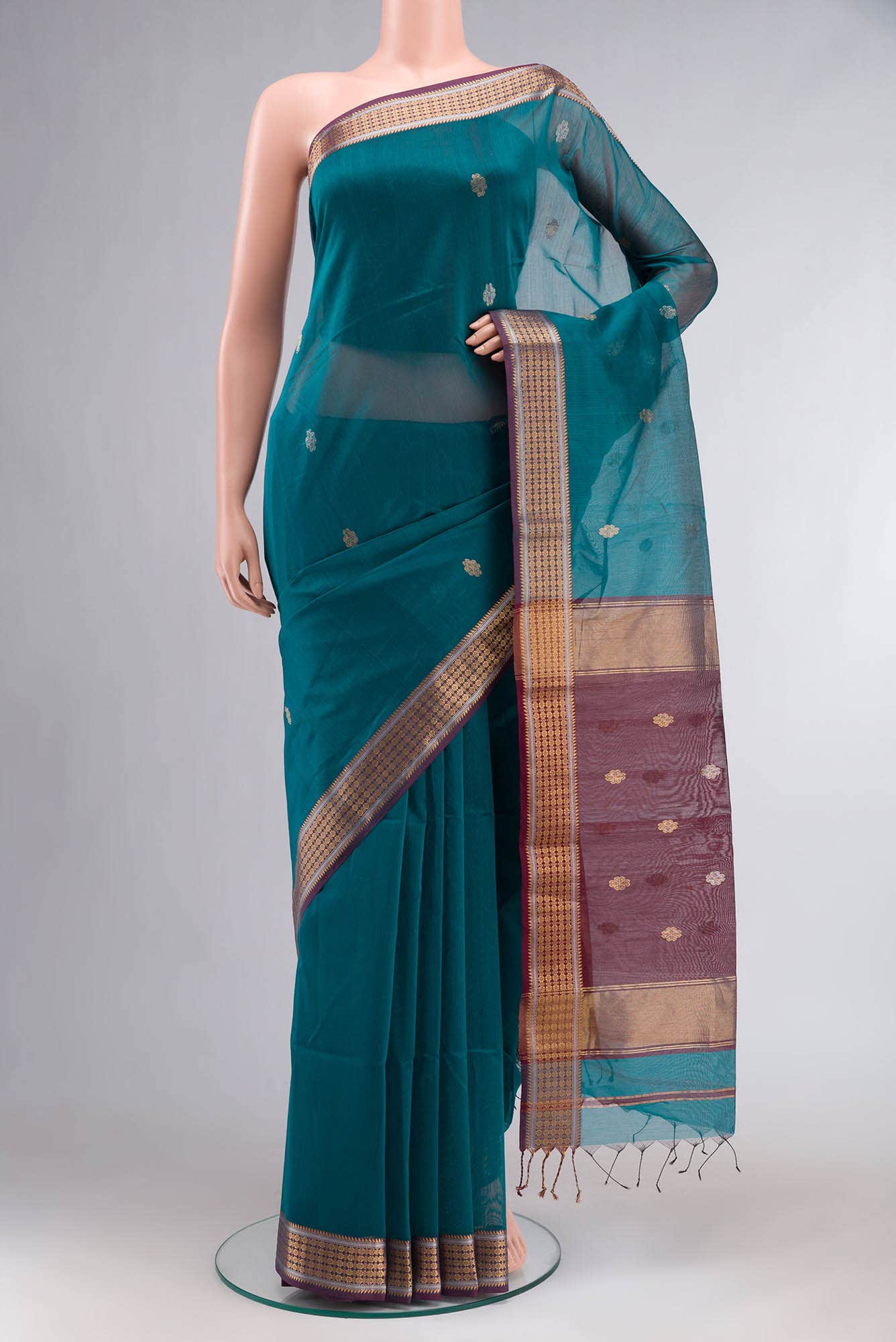 Teal Maheshwari Silk Cotton Saree