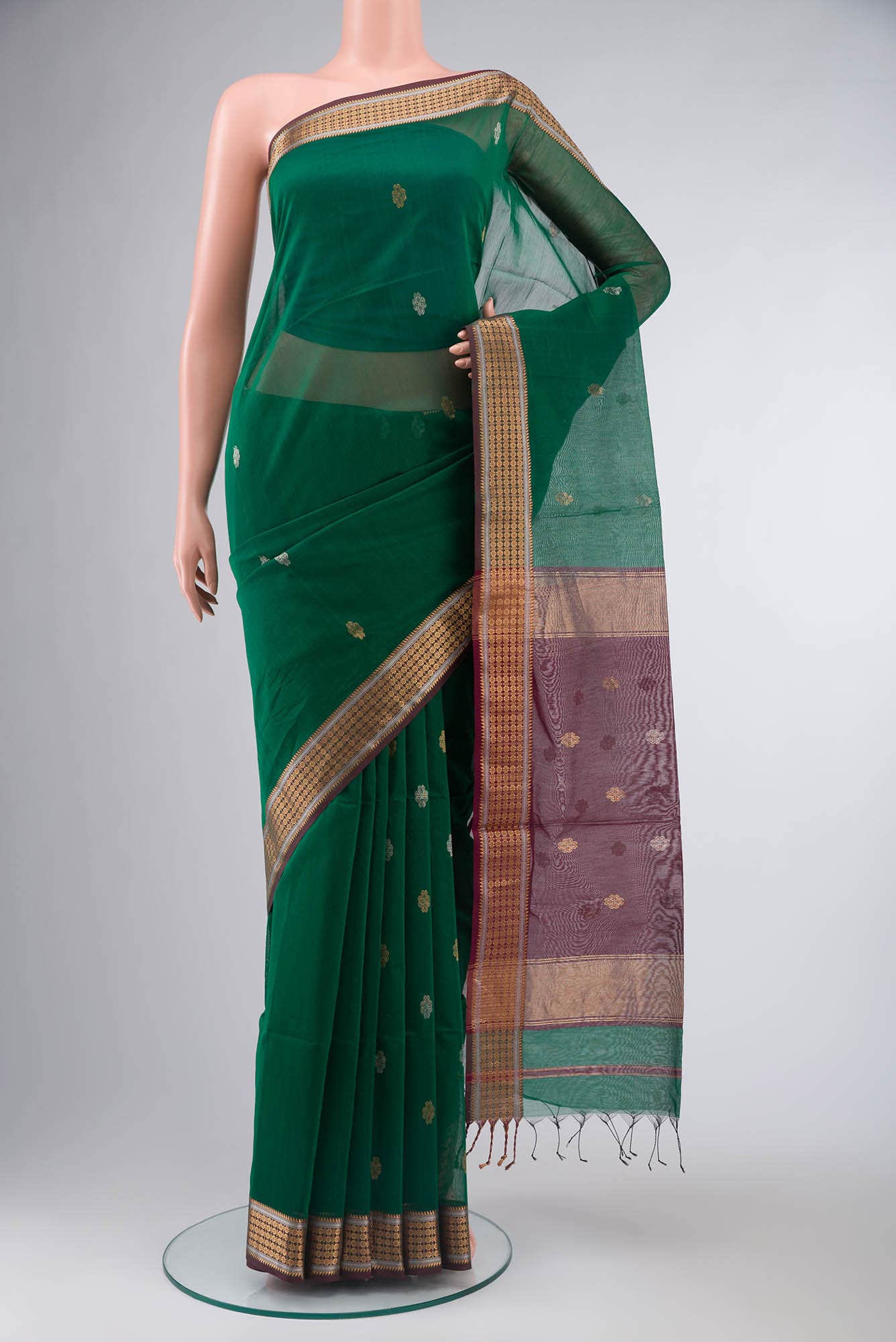 Green Maheshwari Silk Cotton Saree