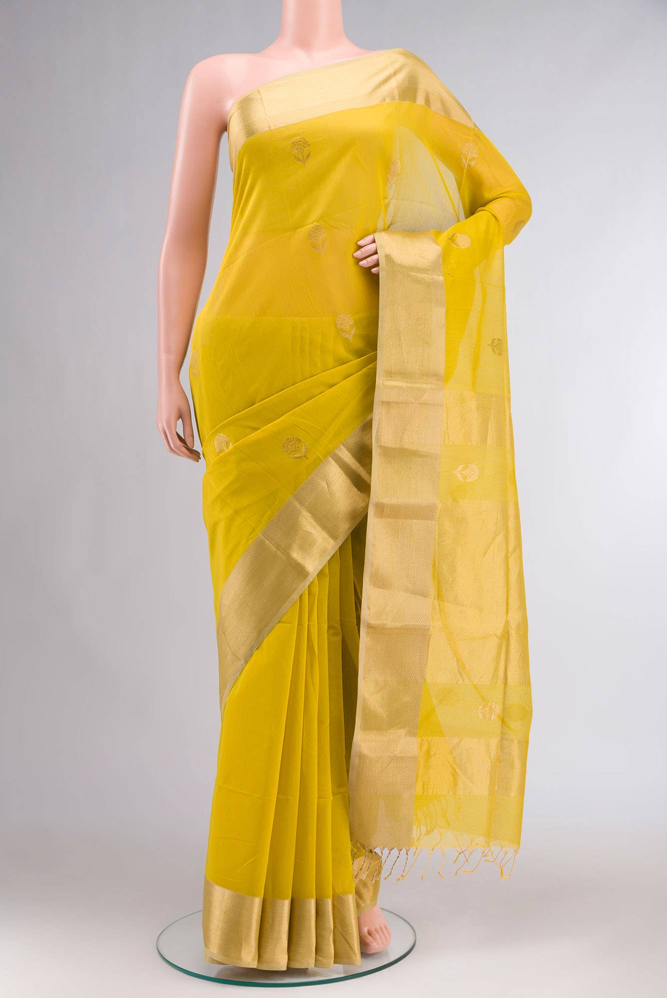 Yellow Maheshwari Silk Cotton Saree