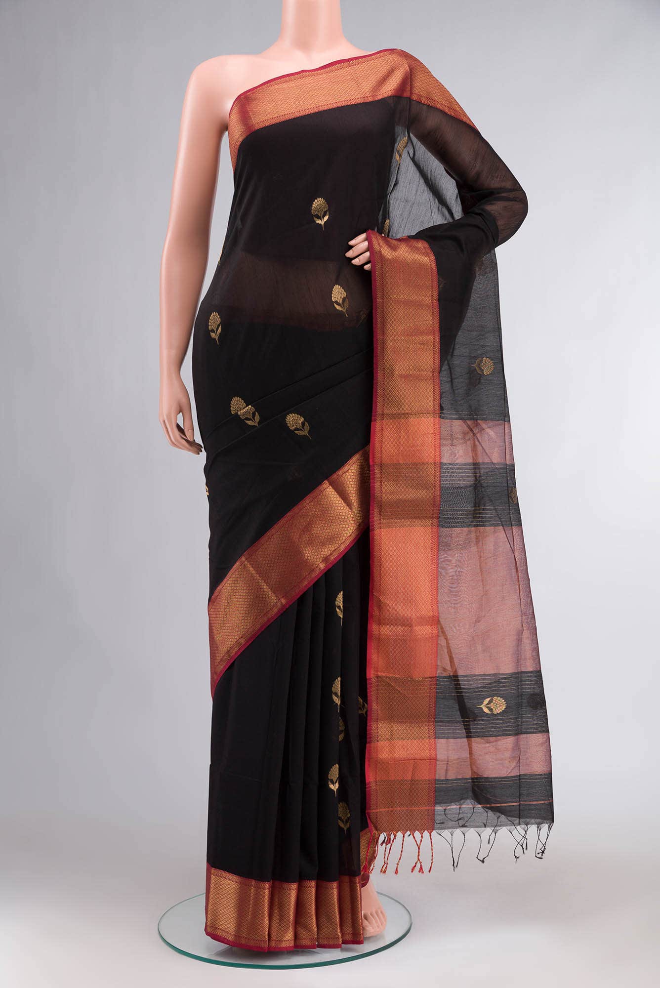 Black Maheshwari Silk Cotton Saree