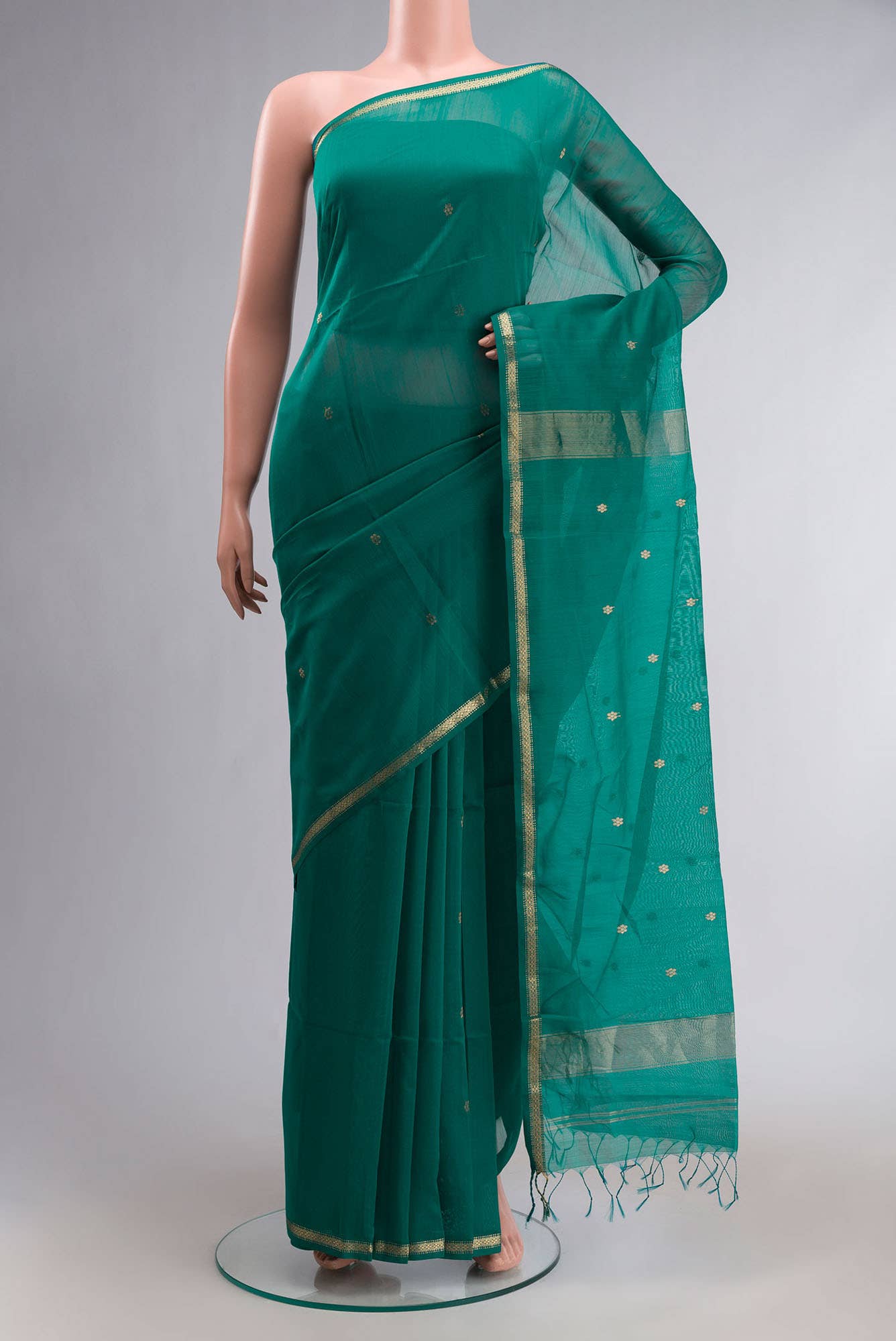 Green Maheshwari Silk Cotton Saree