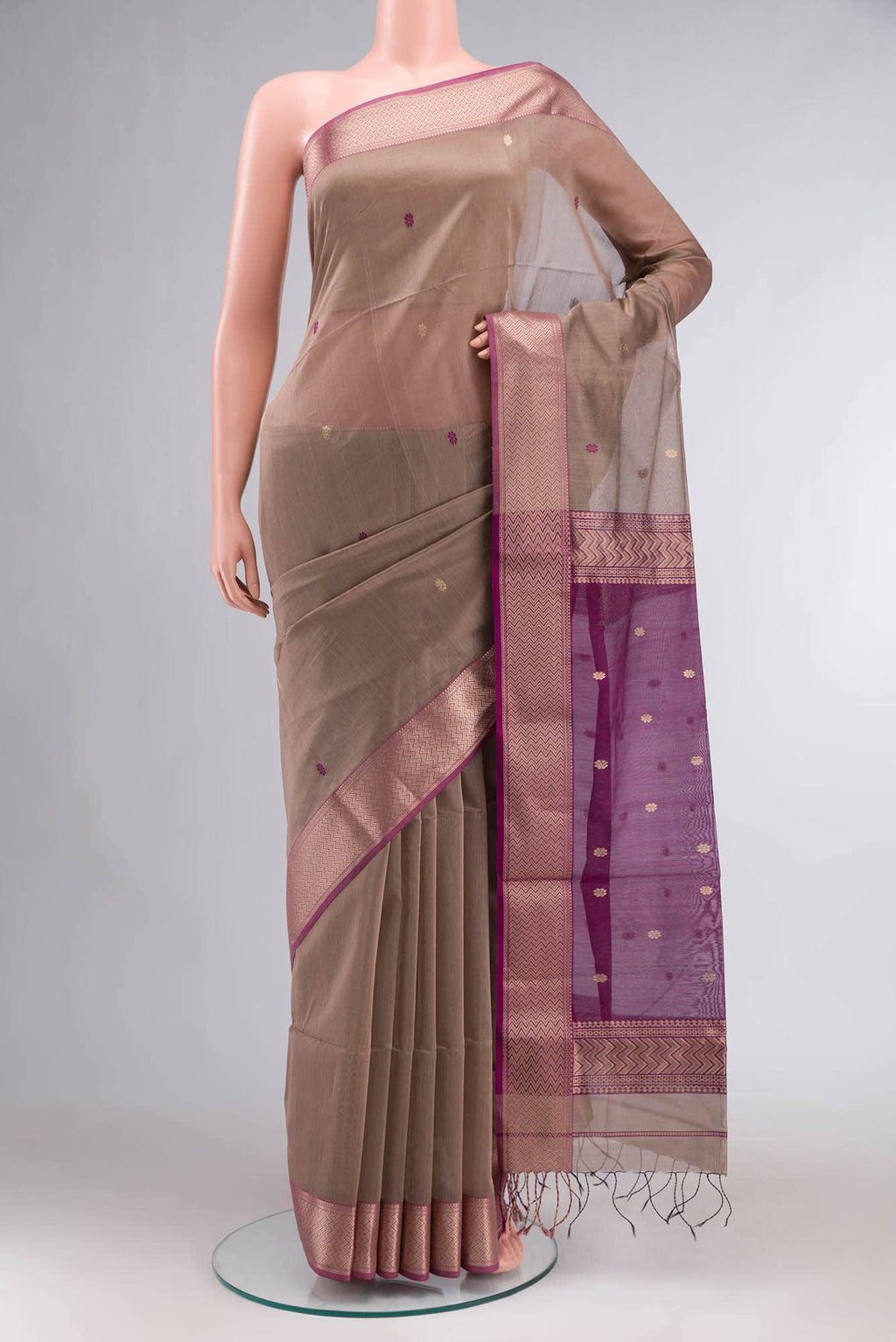 Brown Maheshwari Silk Cotton Saree
