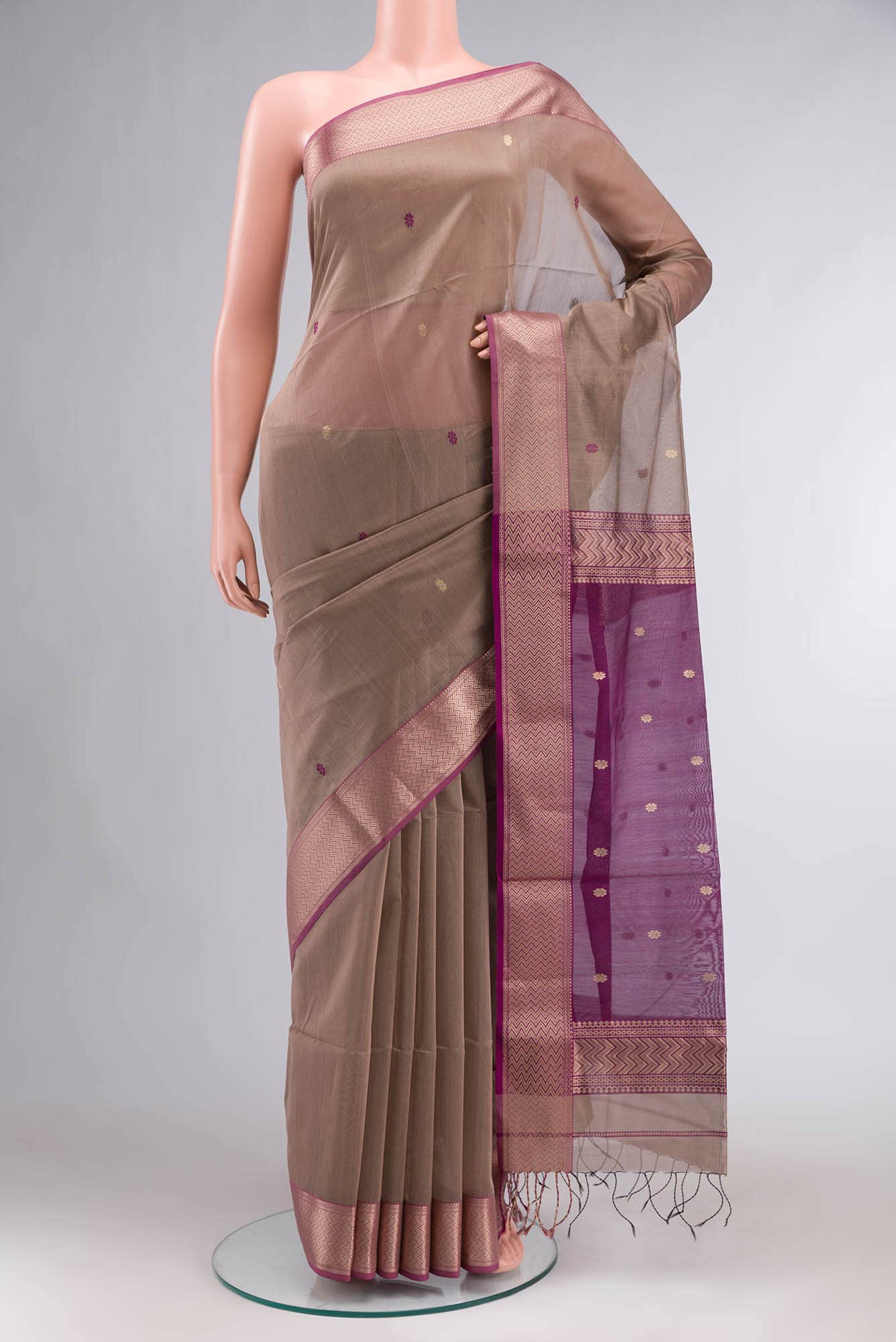 Brown Maheshwari Silk Cotton Saree