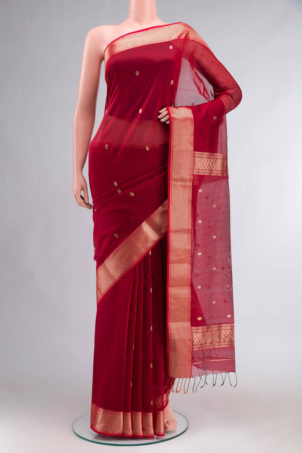 Maroon Maheshwari Silk Cotton Saree