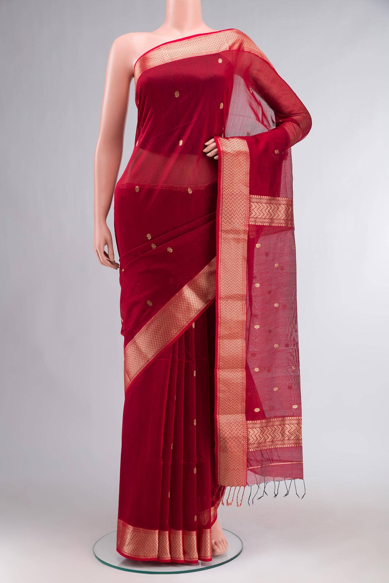 Maroon Maheshwari Silk Cotton Saree
