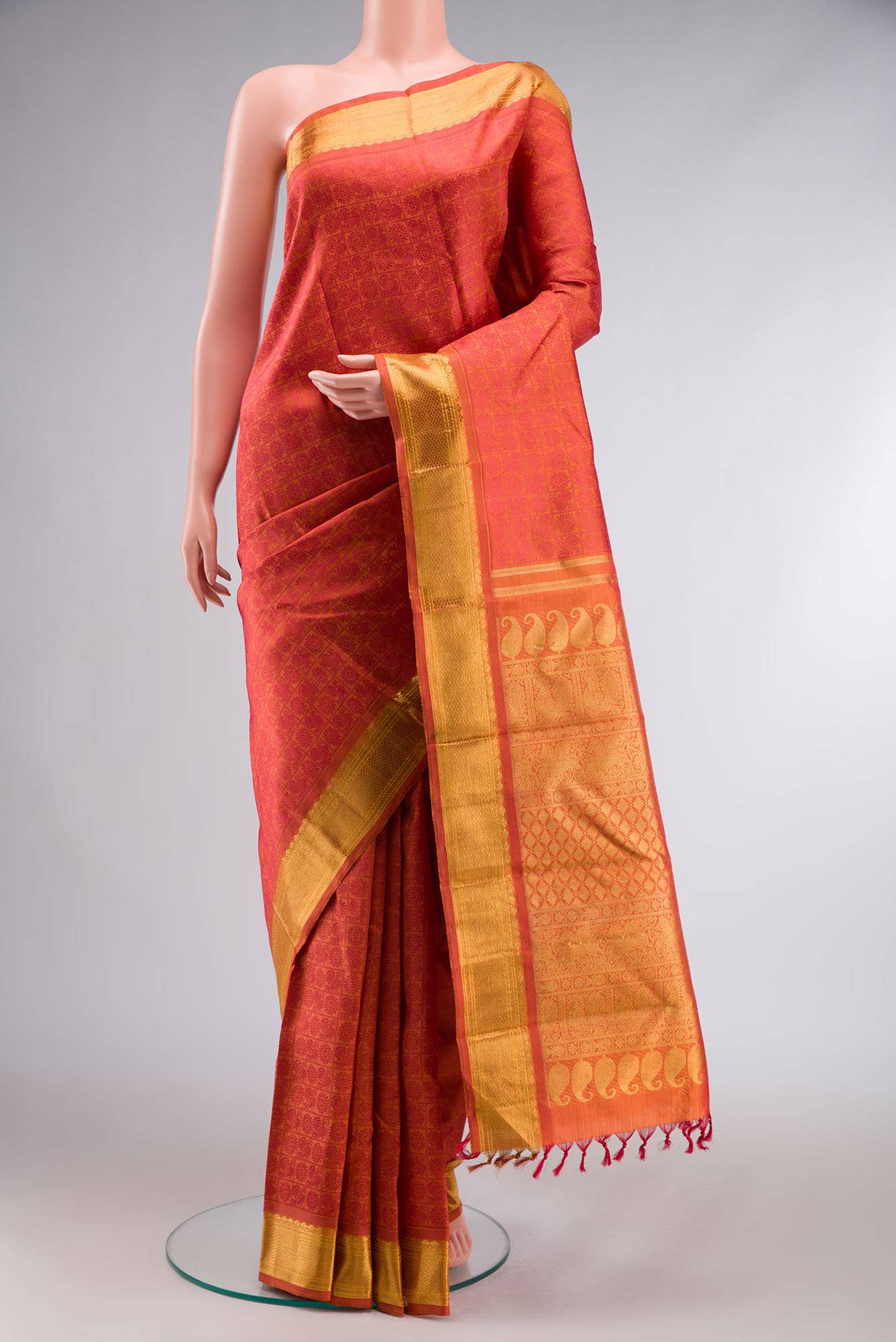 Pure Silk Pure Zari Orange Kanchipuram Saree
