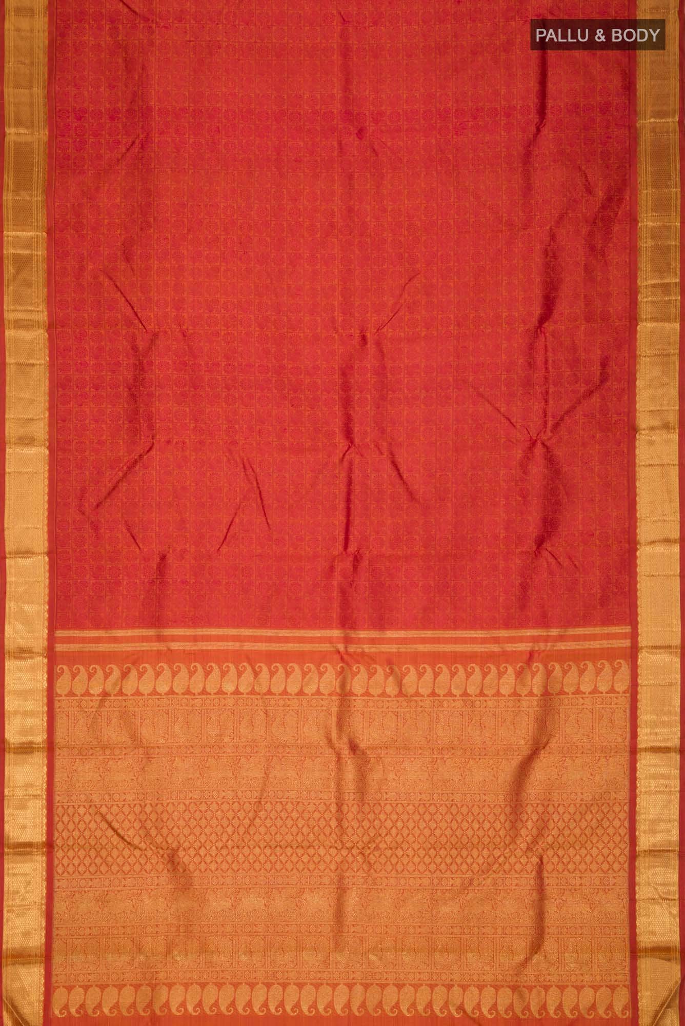 Pure Silk Pure Zari Orange Kanchipuram Saree