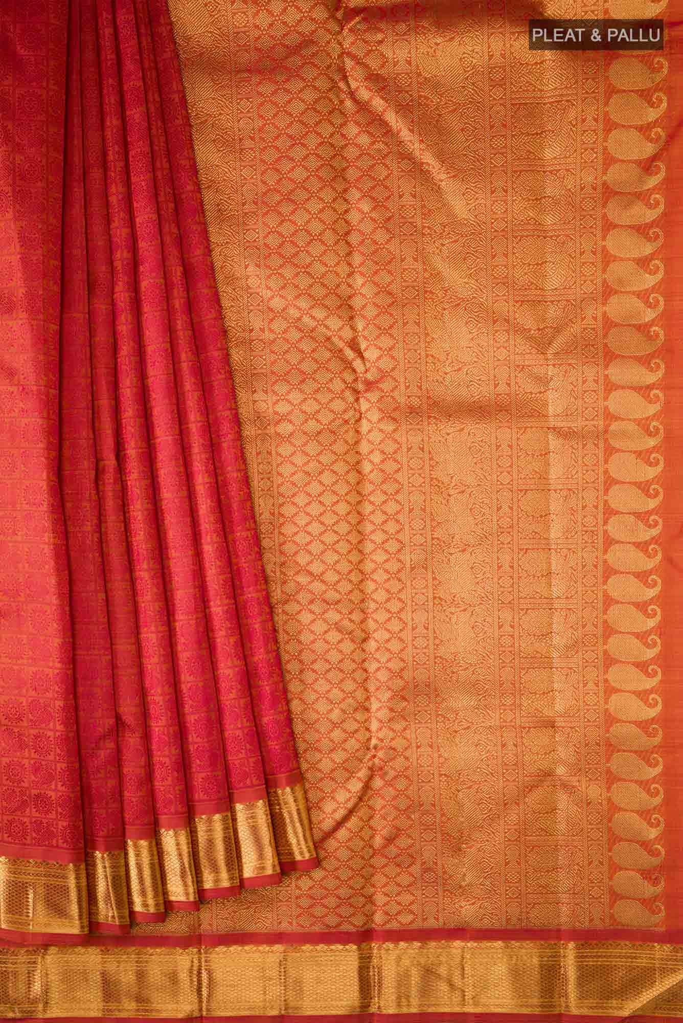 Pure Silk Pure Zari Orange Kanchipuram Saree