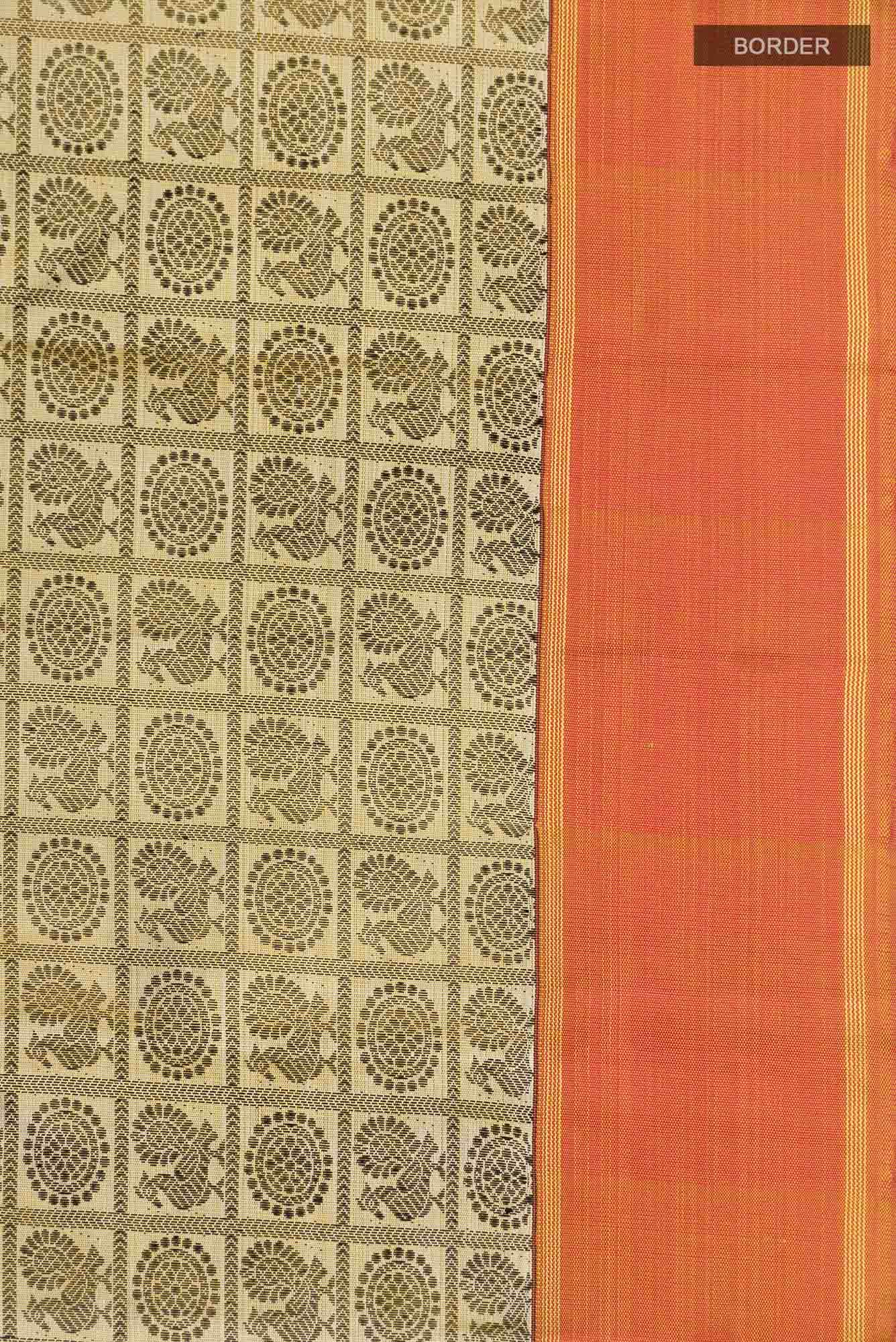 Pure Silk Pure Zari Beige with Yellow Dual Tone Kanchipuram Saree