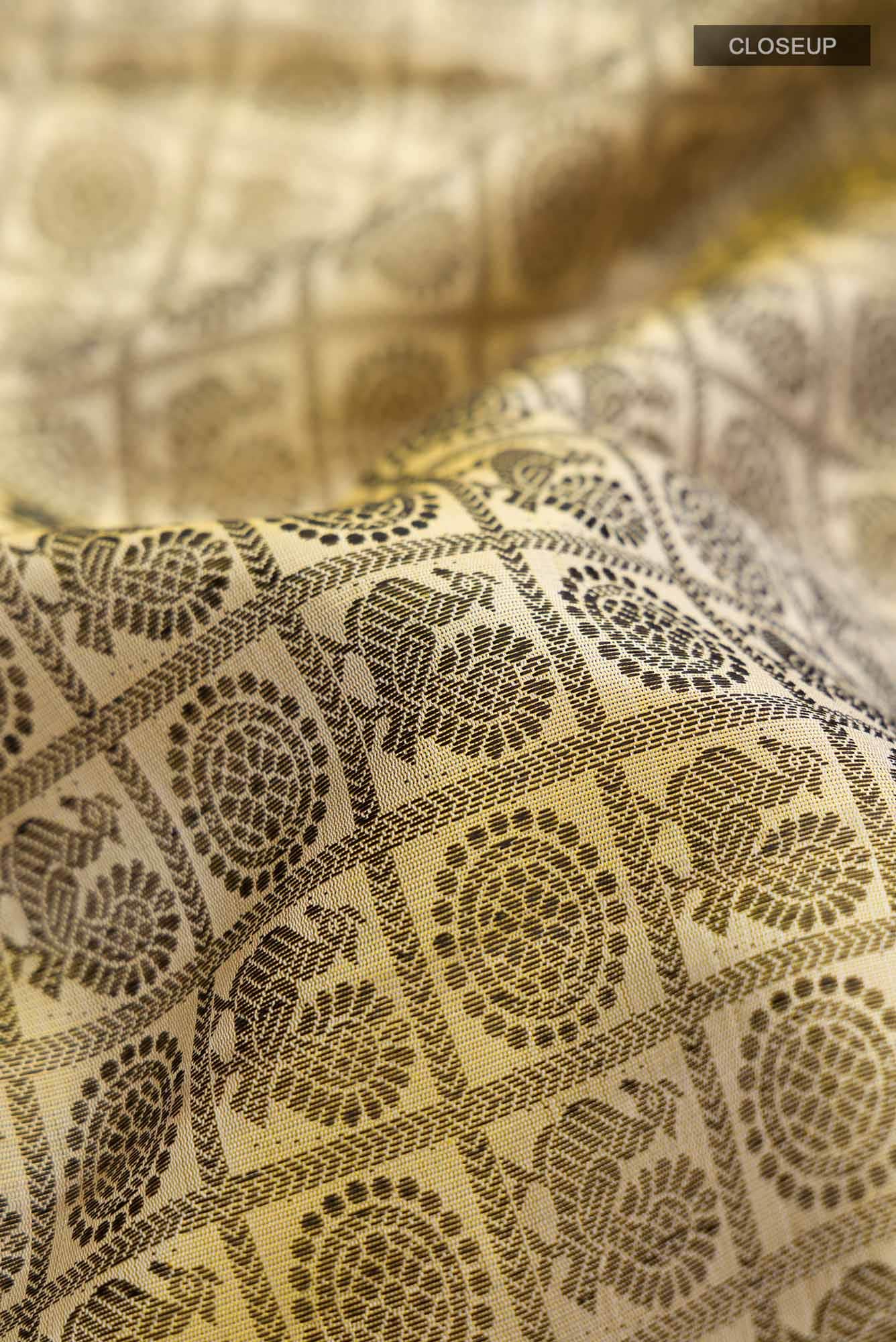 Pure Silk Pure Zari Beige with Yellow Dual Tone Kanchipuram Saree