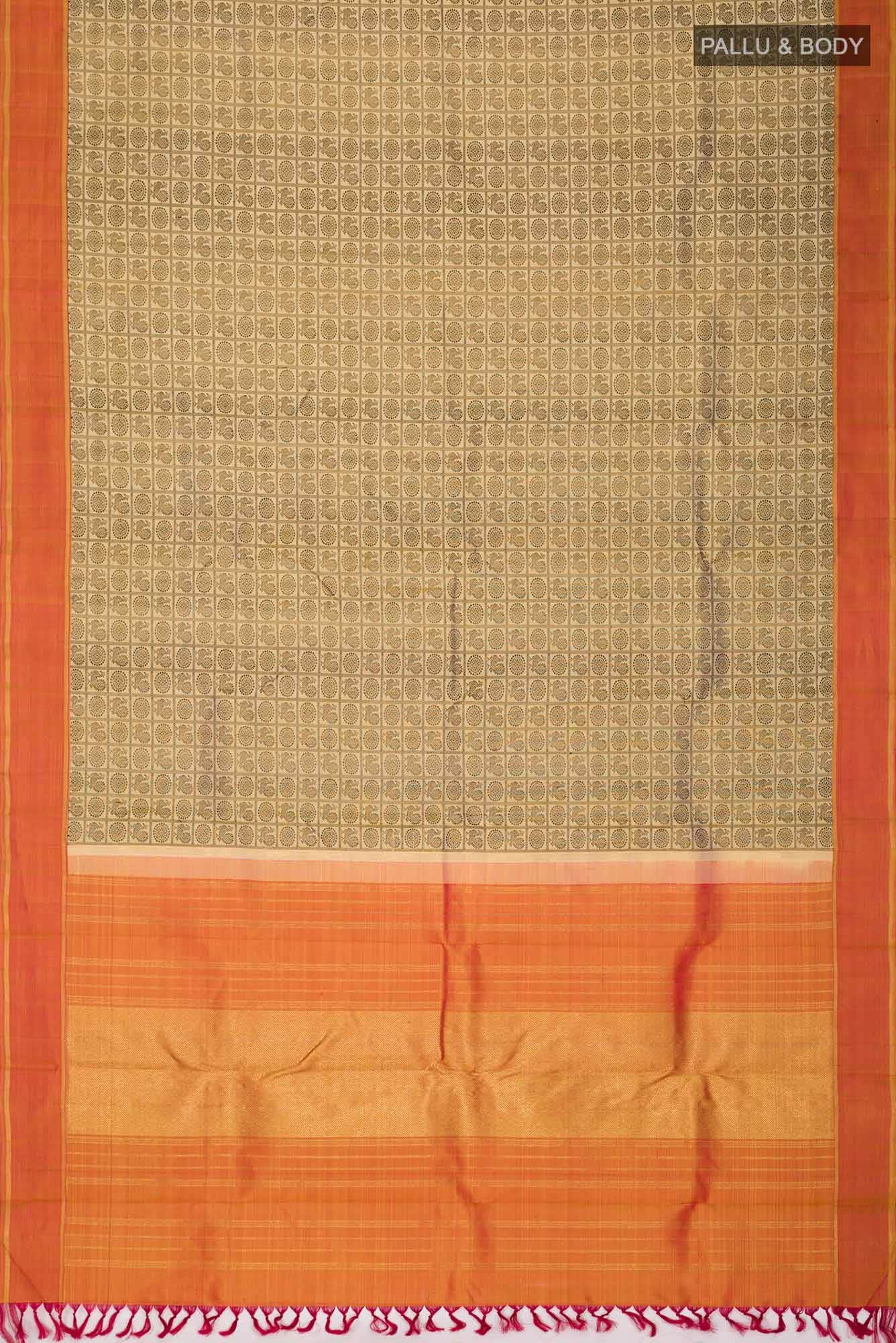 Pure Silk Pure Zari Beige with Yellow Dual Tone Kanchipuram Saree