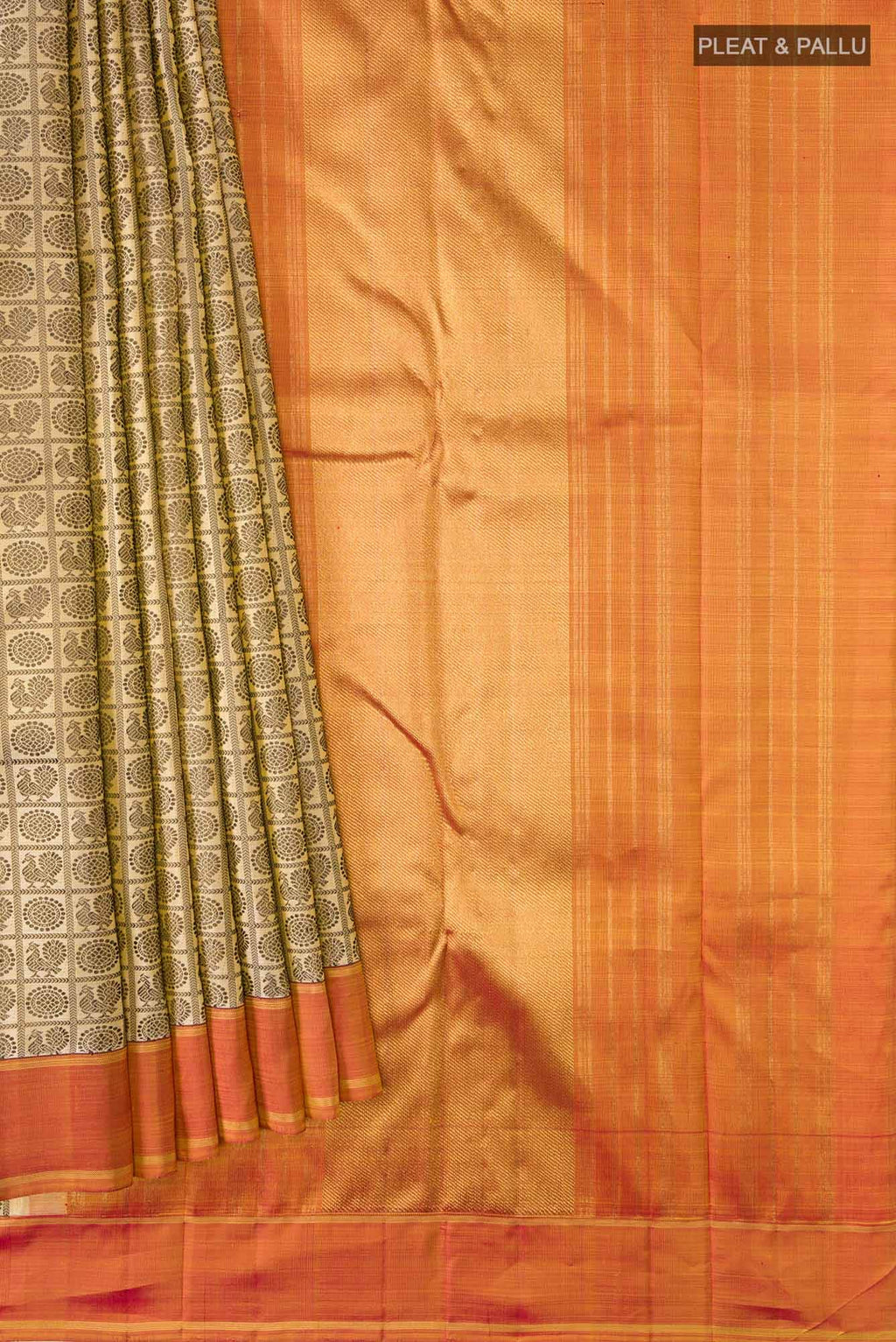 Pure Silk Pure Zari Beige with Yellow Dual Tone Kanchipuram Saree