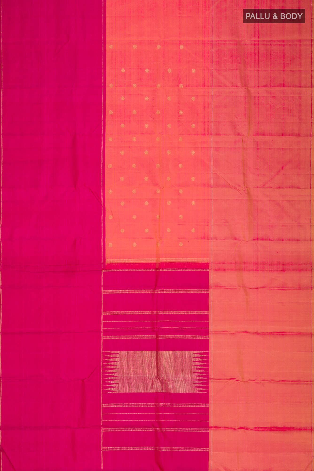 Pure Silk Pure Zari Pink with Orange Dual Tone Kanchipuram Saree