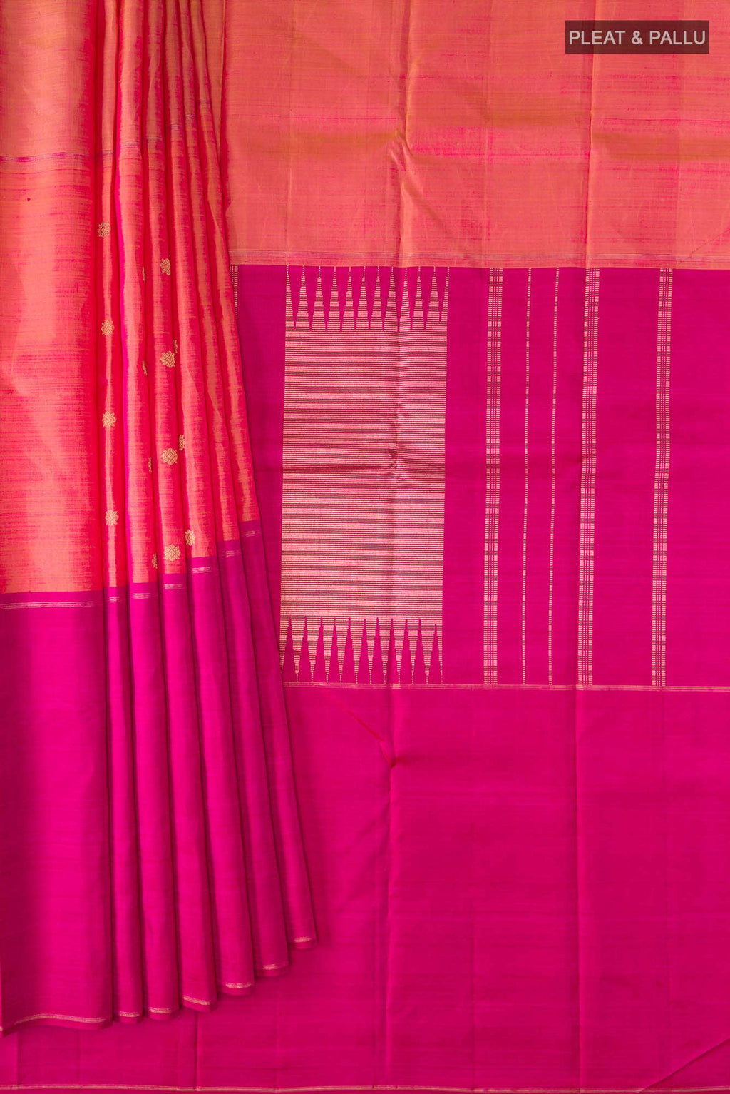 Pure Silk Pure Zari Pink with Orange Dual Tone Kanchipuram Saree