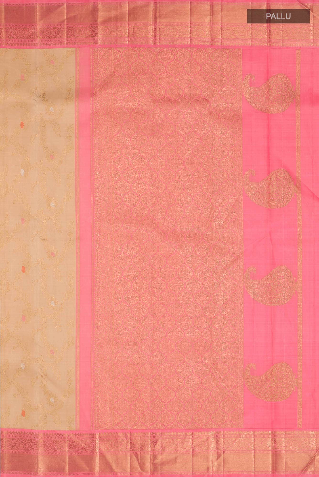 Pure Silk Pure Zari Beige Kanchipuram Saree