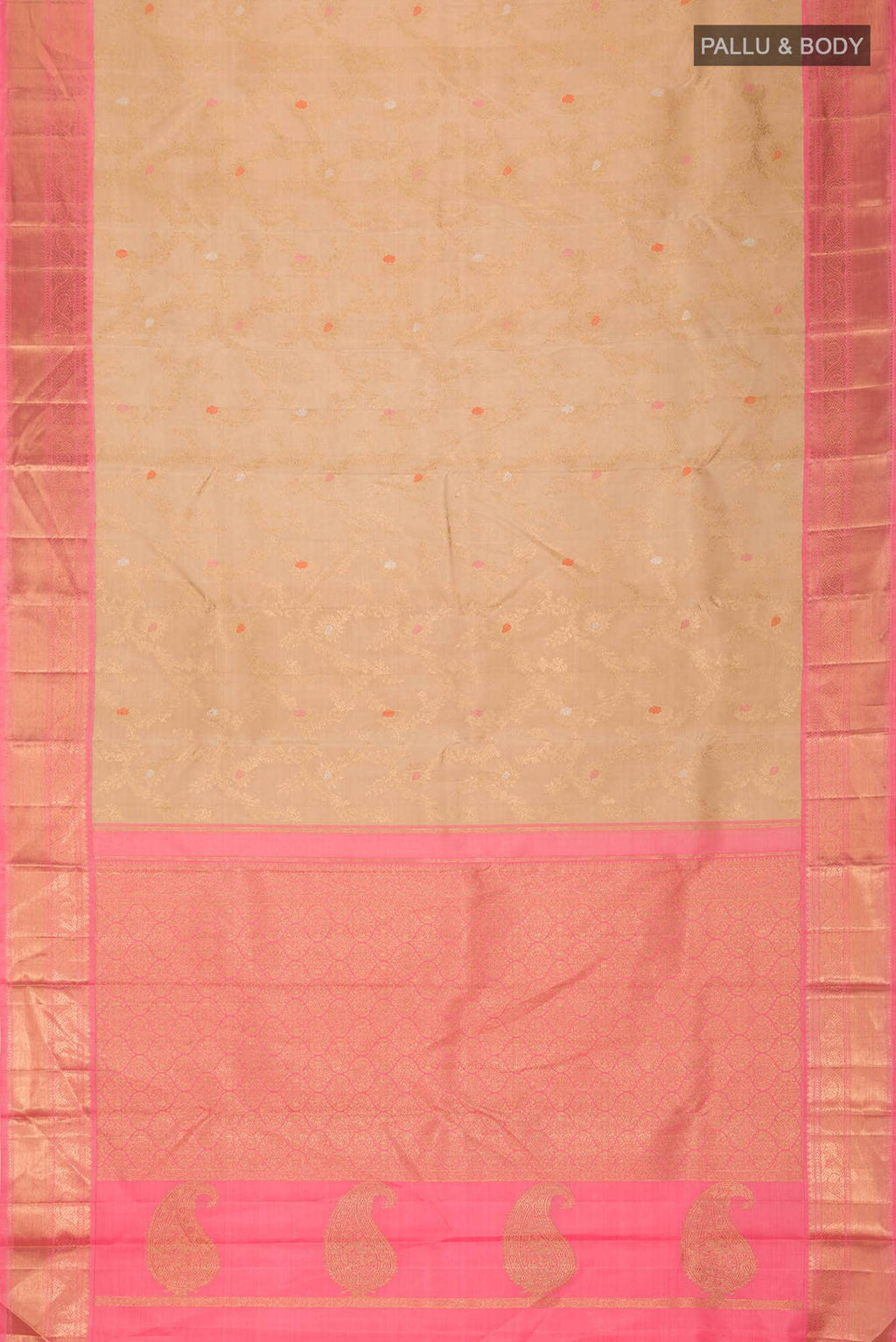 Pure Silk Pure Zari Beige Kanchipuram Saree