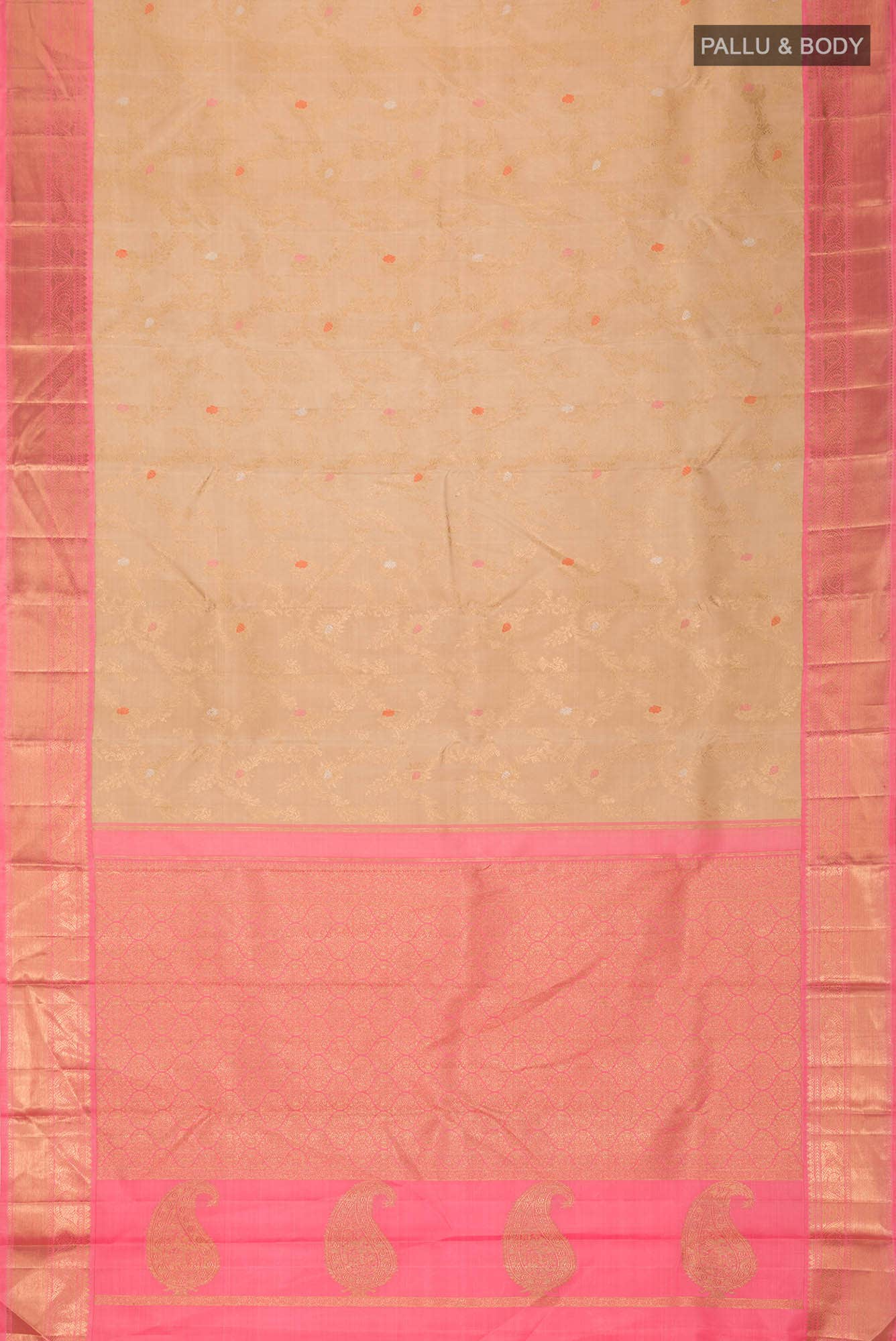 Pure Silk Pure Zari Beige Kanchipuram Saree