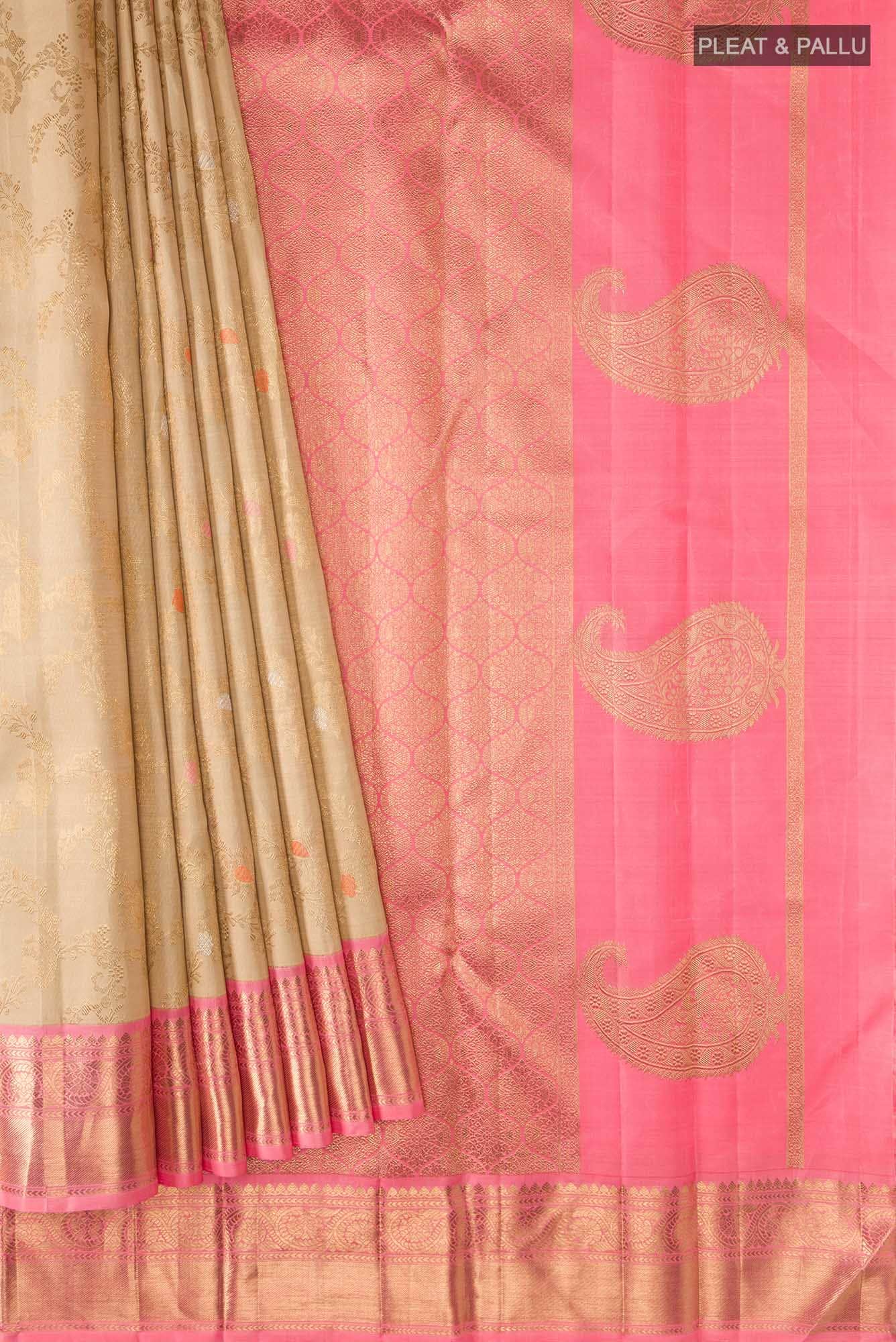 Pure Silk Pure Zari Beige Kanchipuram Saree