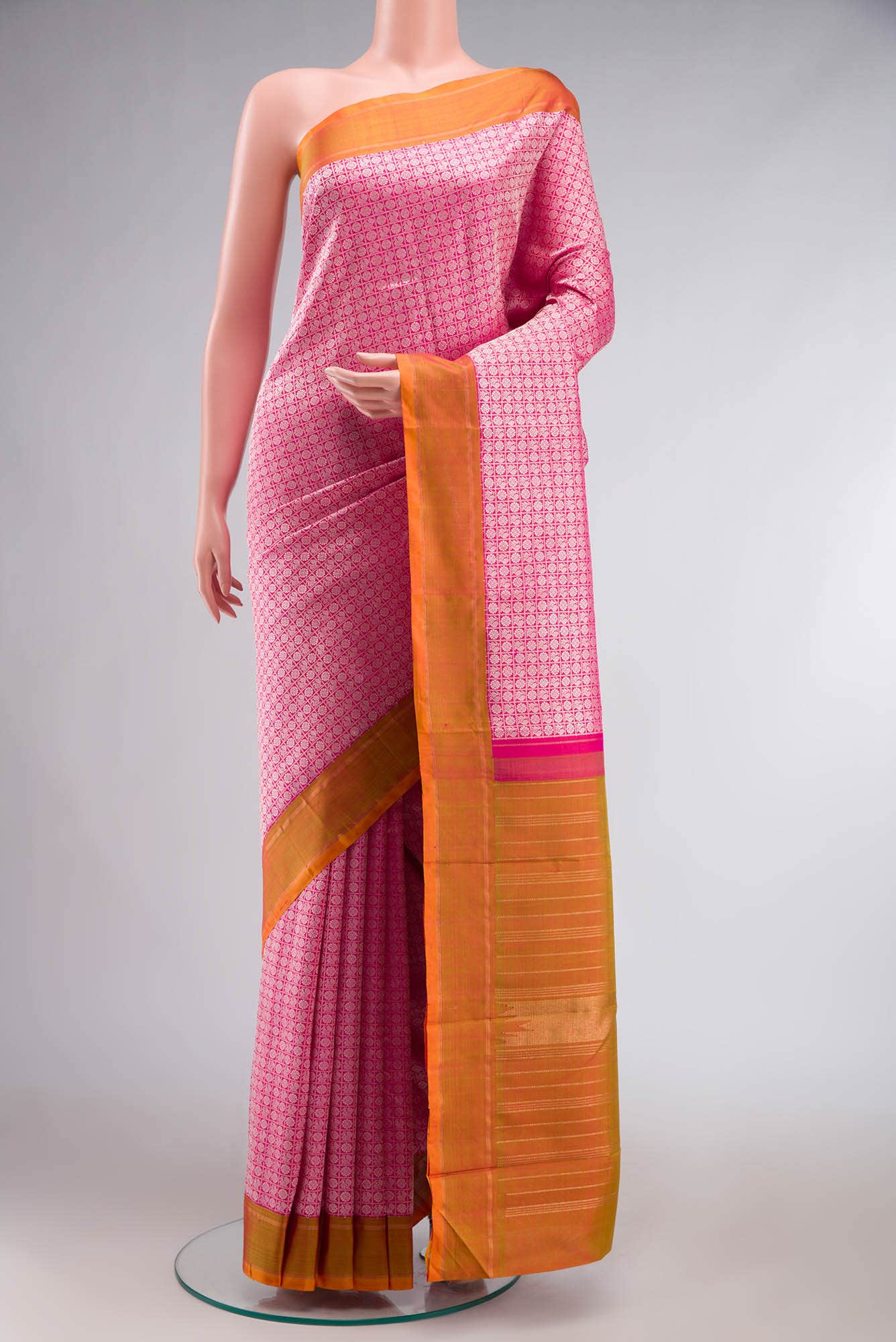 Pure Silk Pure Zari Pink Kanchipuram Saree
