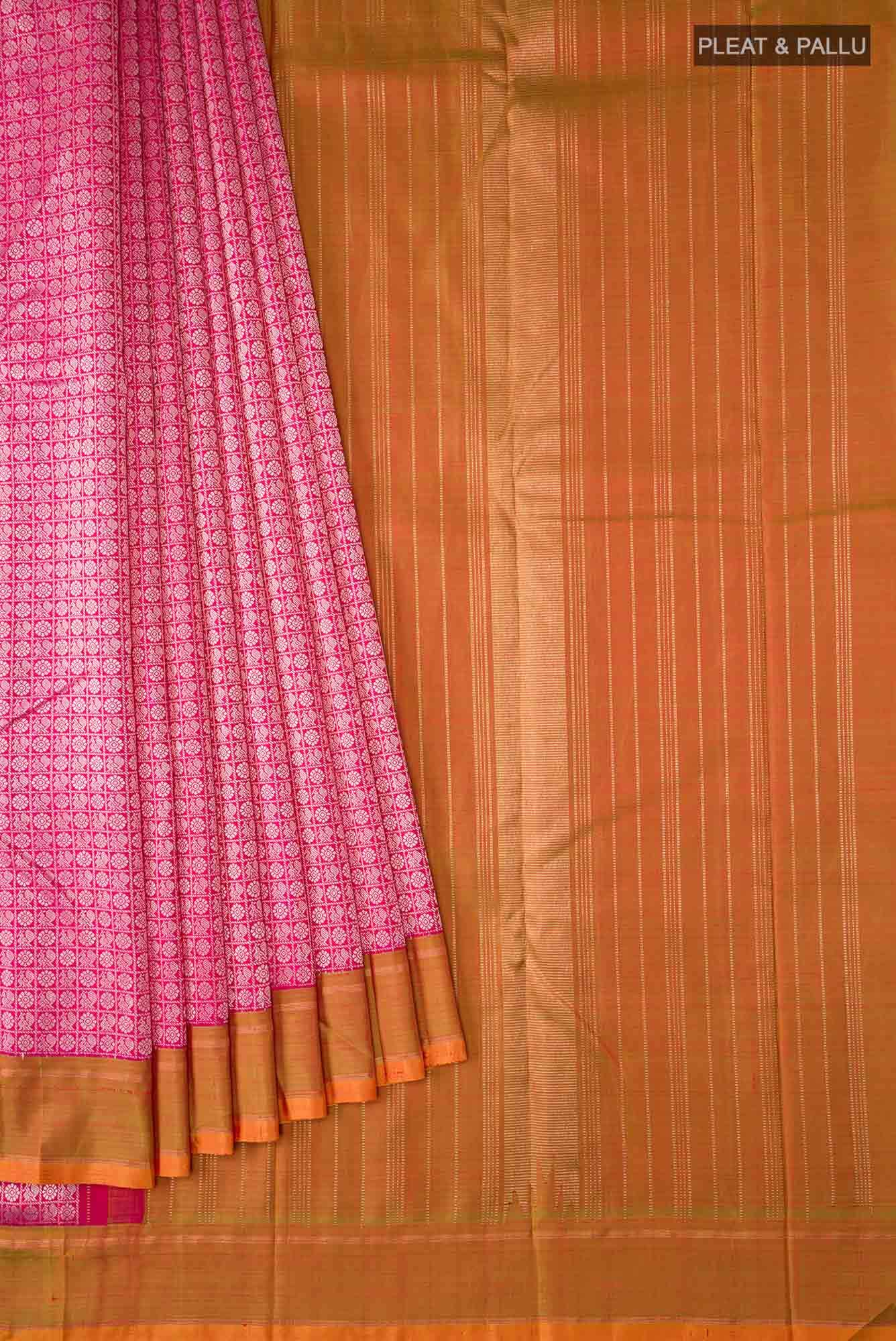 Pure Silk Pure Zari Pink Kanchipuram Saree