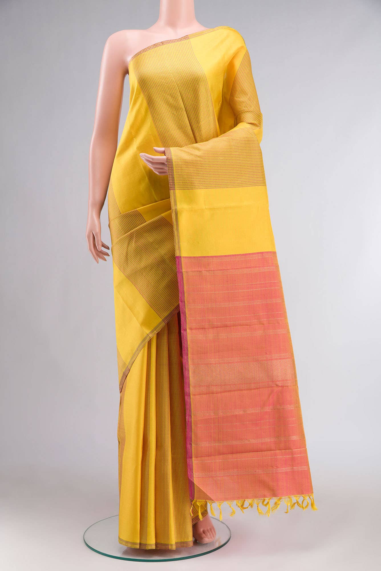 Pure Silk Pure Zari Yellow Kanchipuram Saree