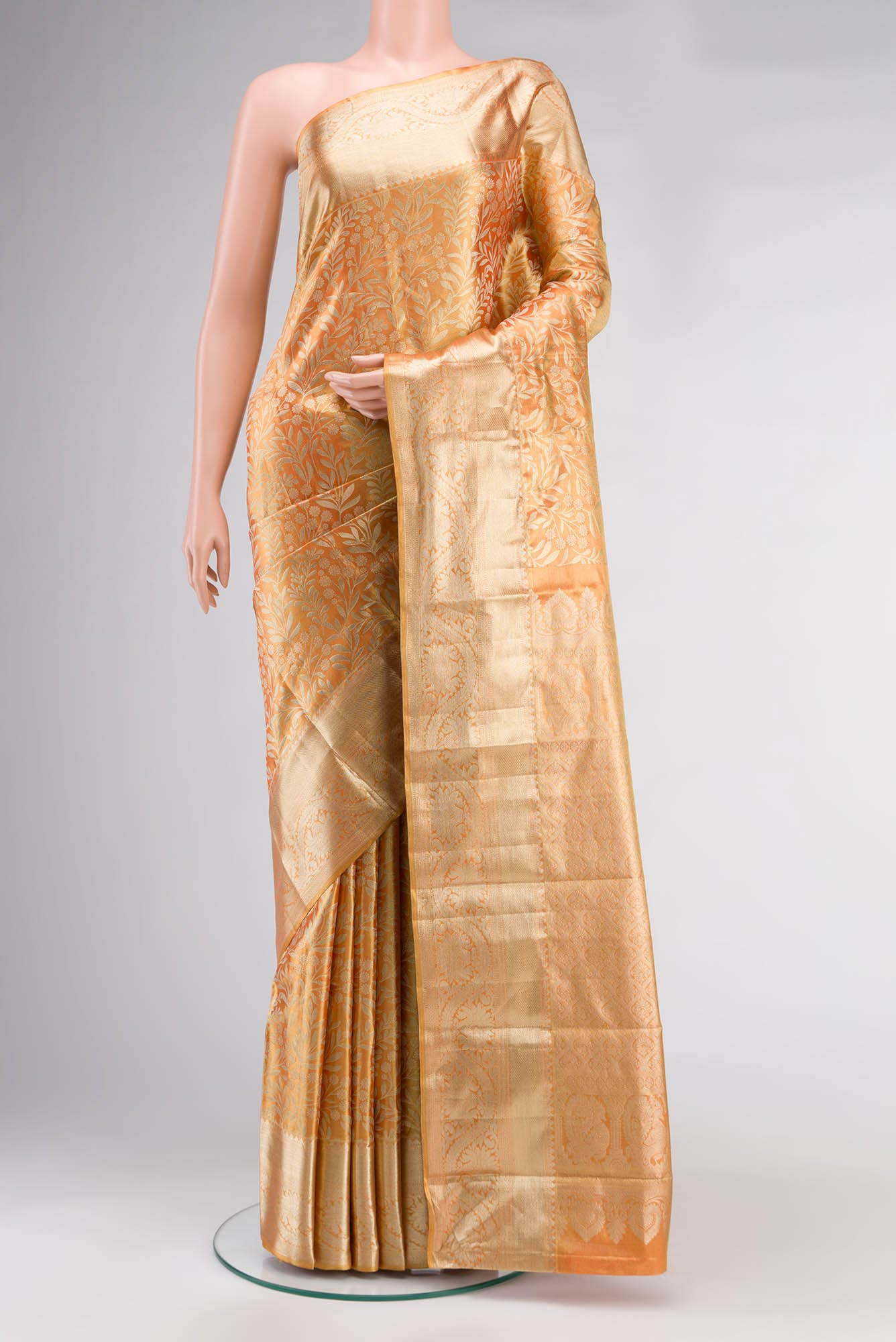 Orange Kanchipuram Tissue Silk Saree