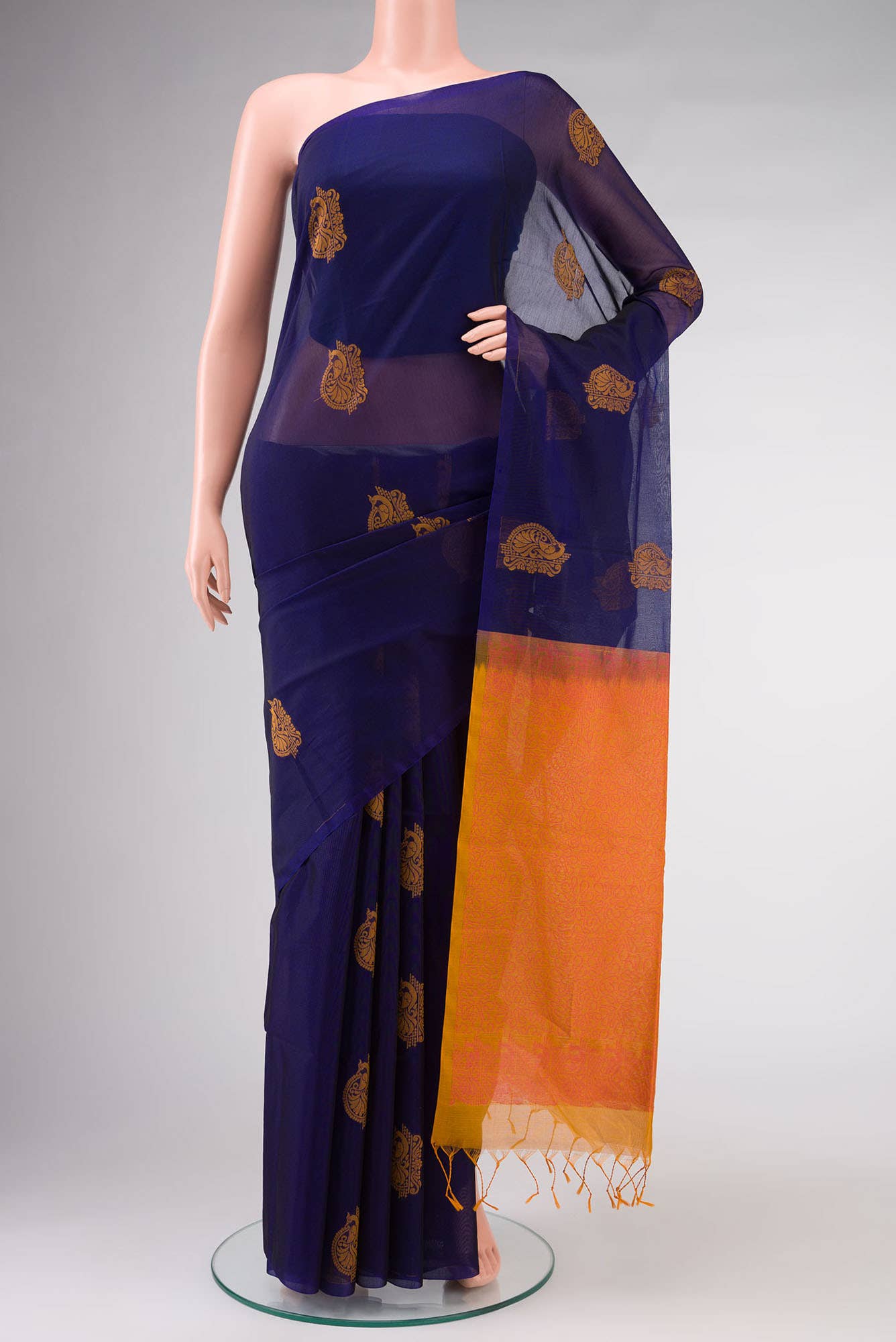 Navy Blue Silk Cotton Saree