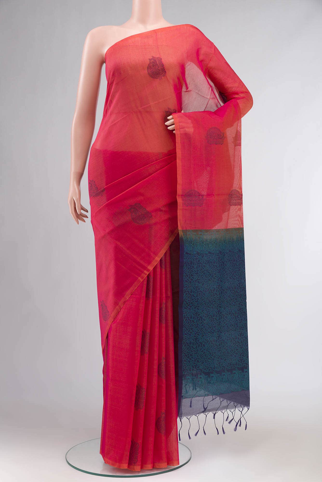 Pink with Orange Dual Tone Silk Cotton Saree