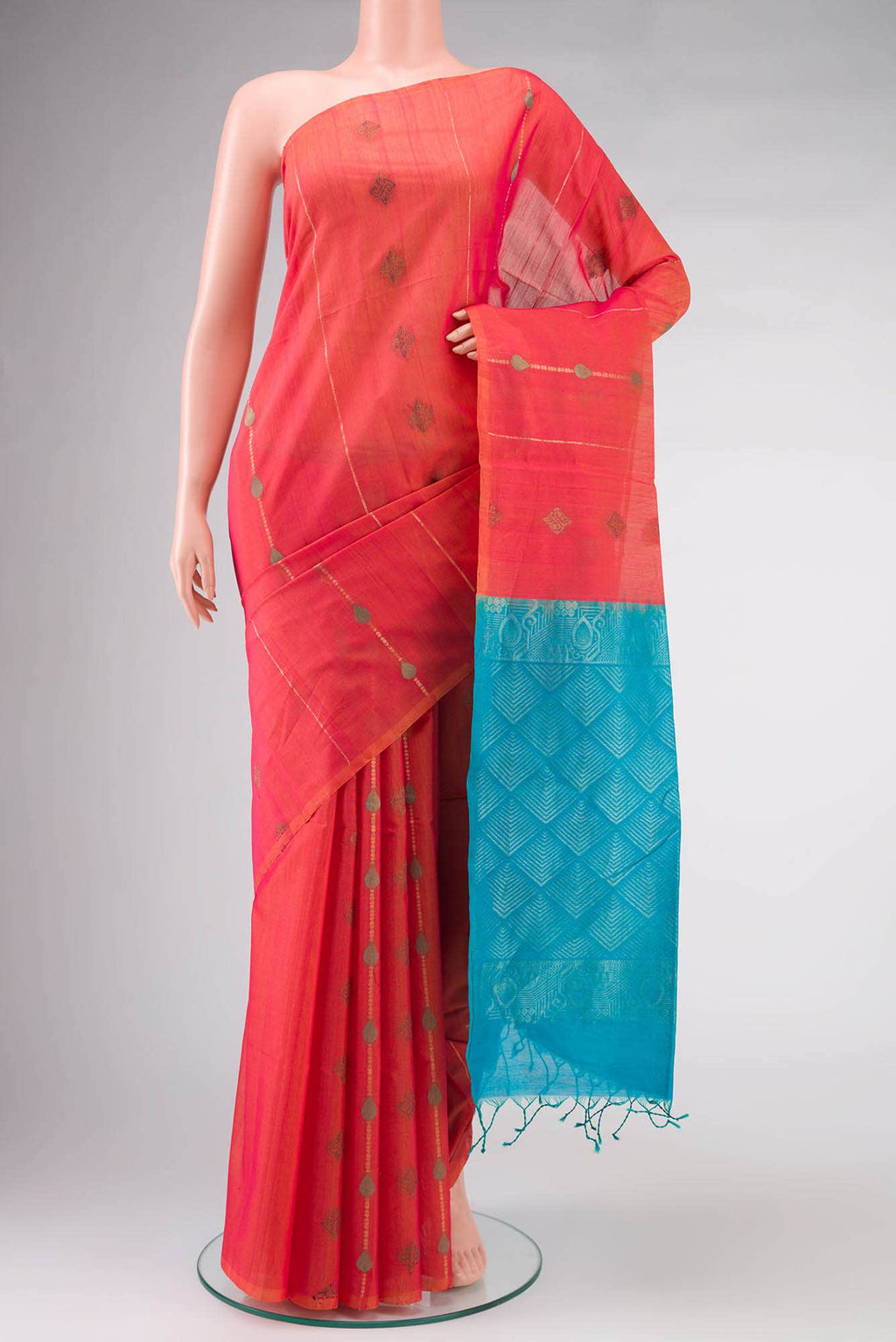Orange with Pink Dual Tone Silk Cotton Saree