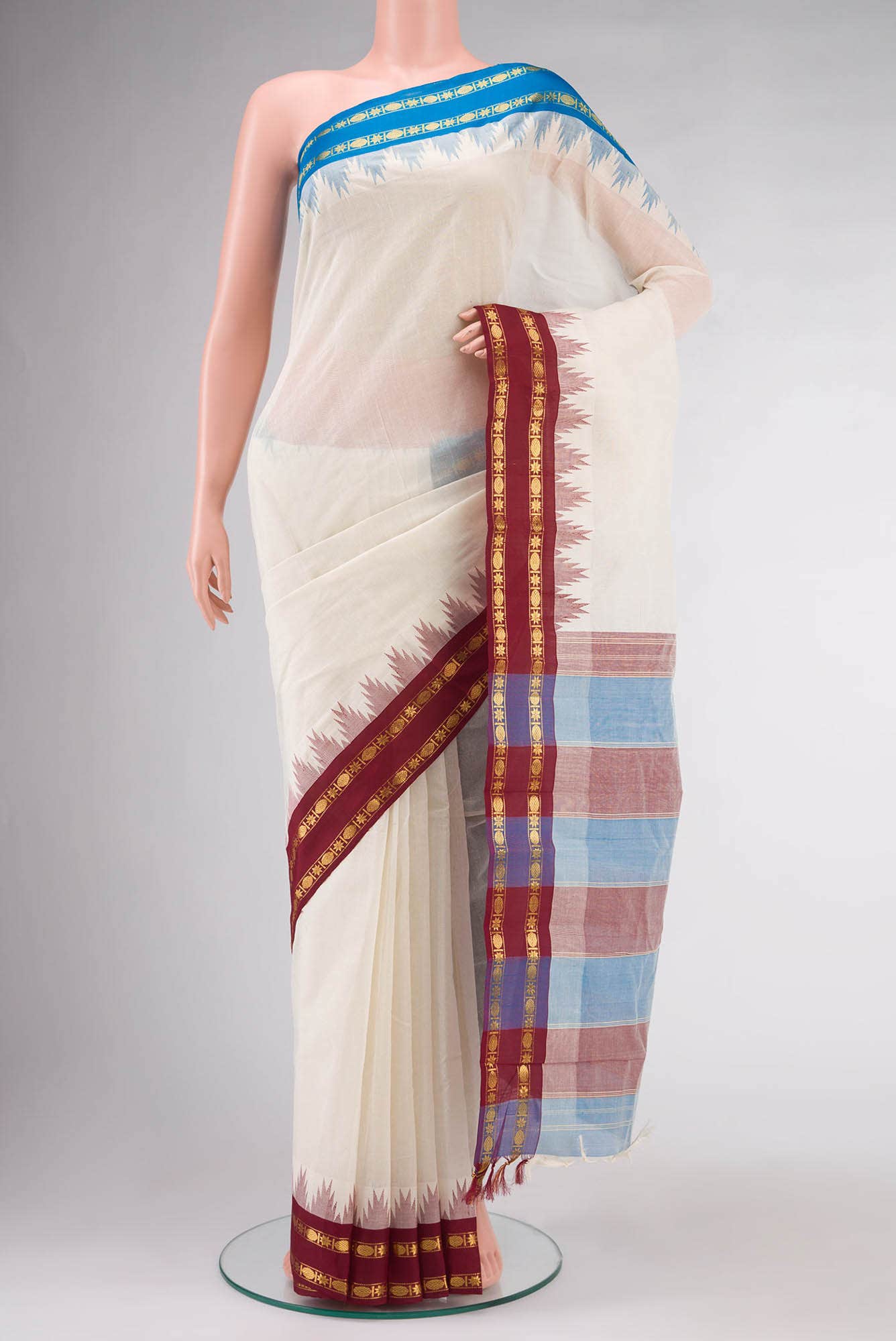 White Kanchi Cotton Saree