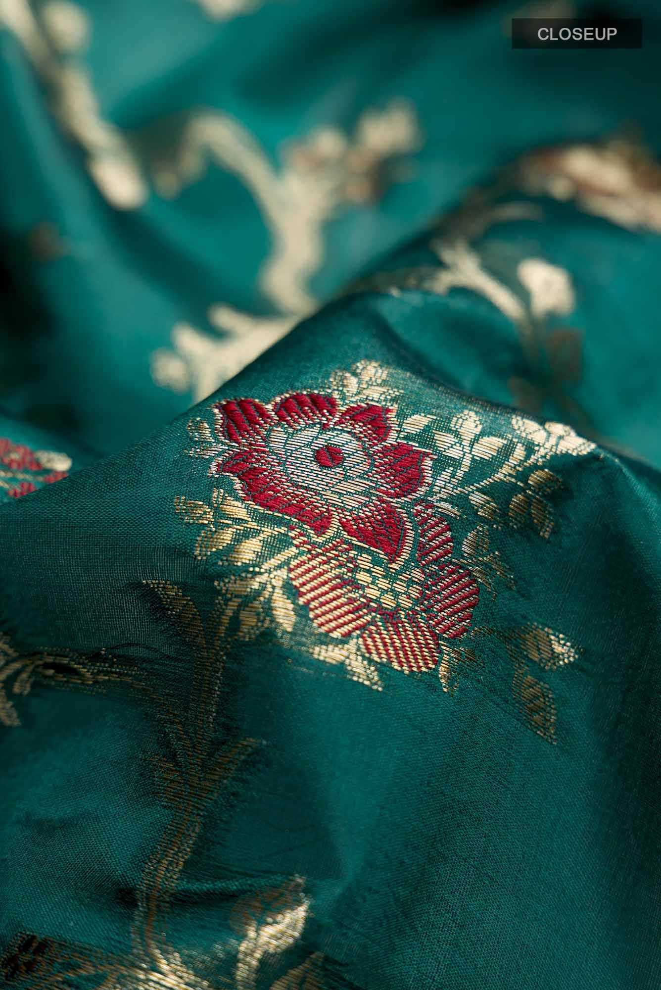 Green Banarasi Raw Silk Saree