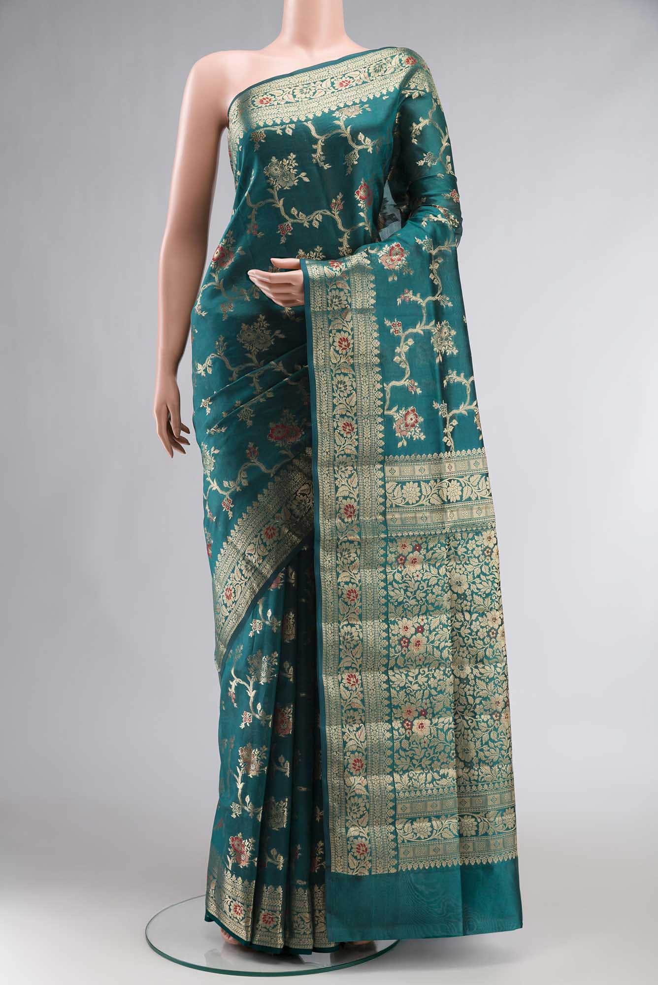 Green Banarasi Raw Silk Saree