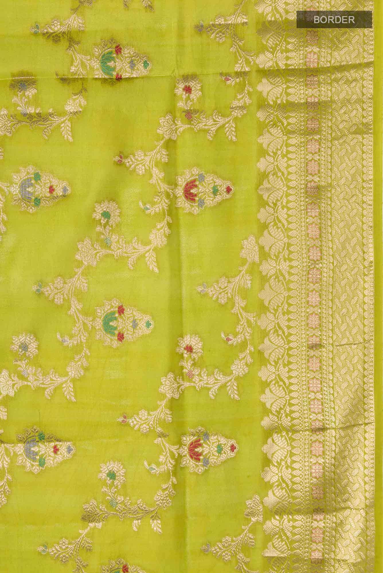 Green Banarasi Raw Silk Saree