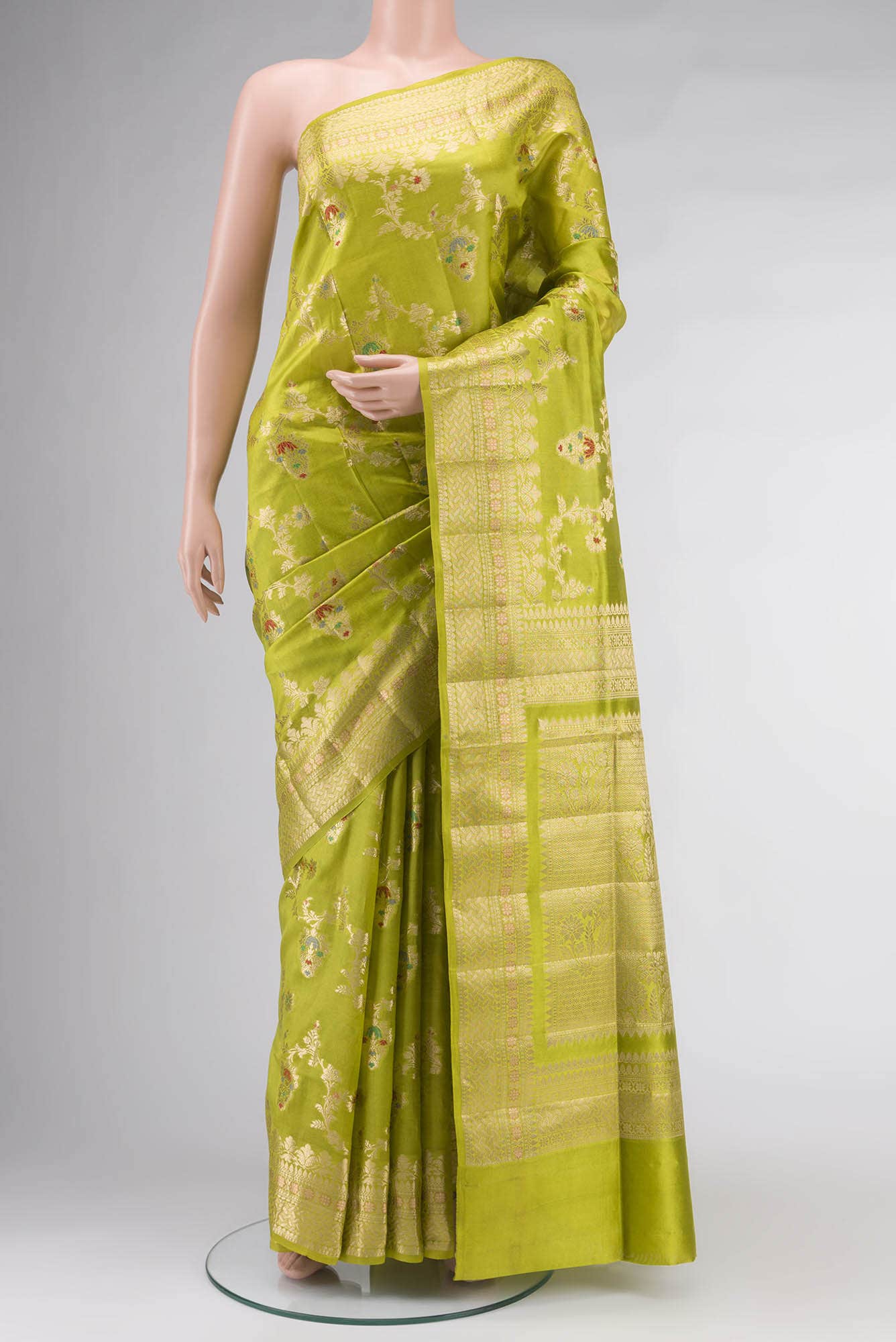 Green Banarasi Raw Silk Saree