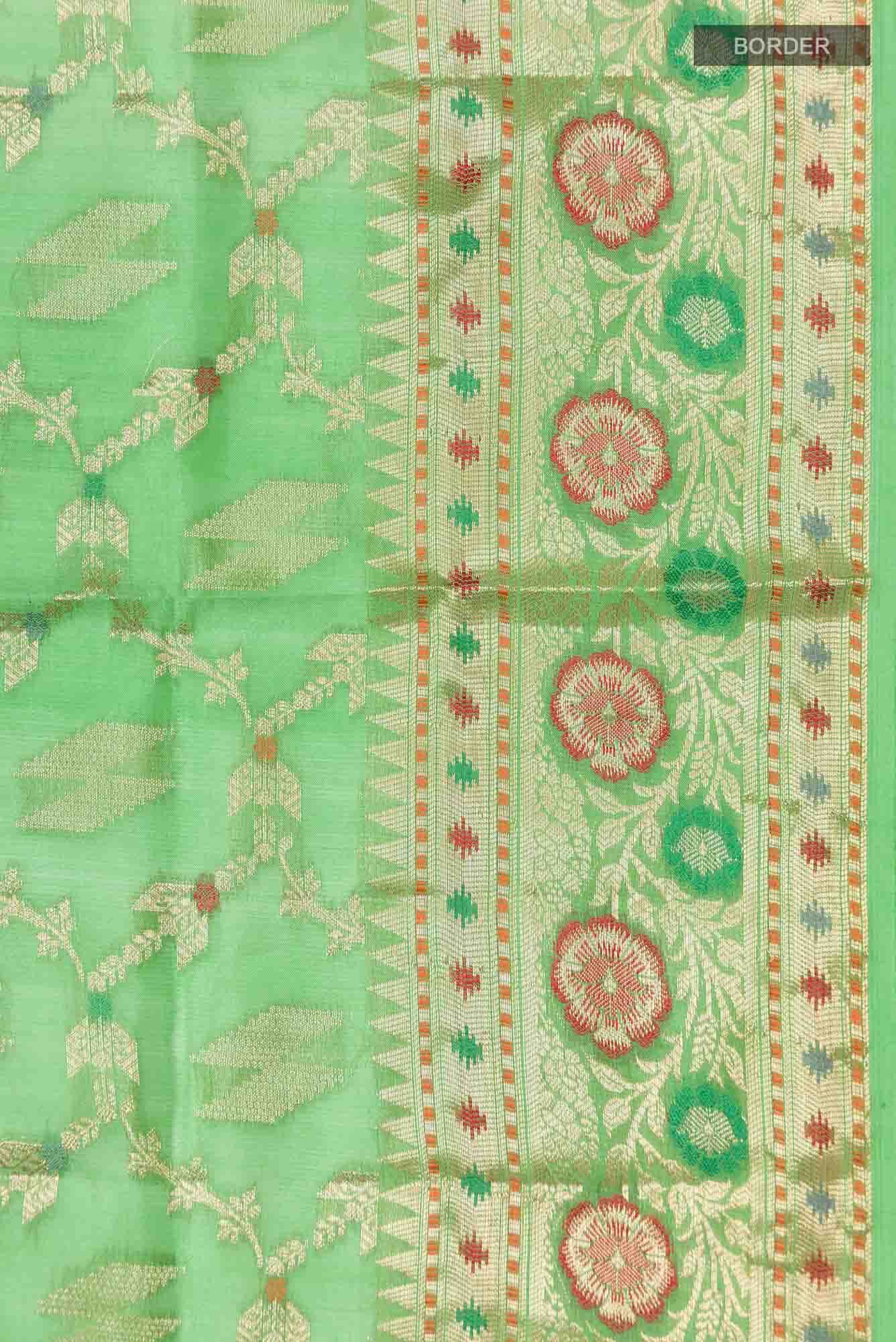 Green Banarasi Raw Silk Saree