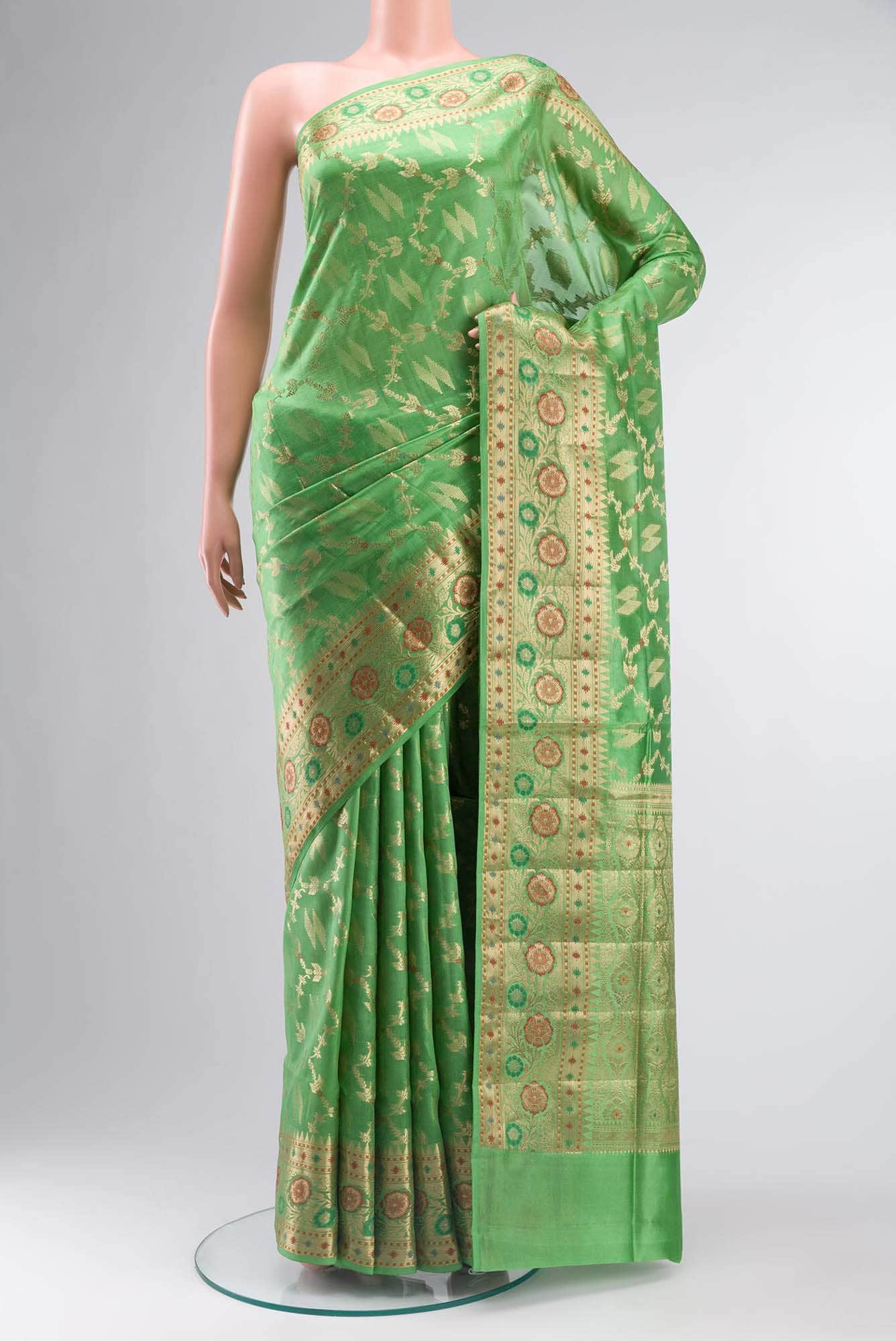 Green Banarasi Raw Silk Saree