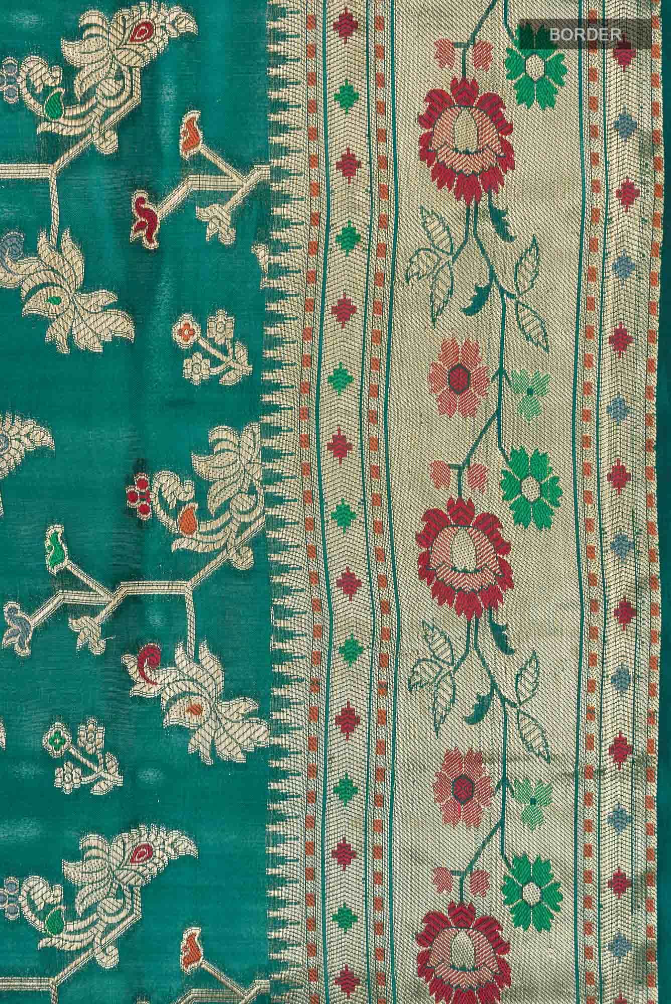 Green Banarasi Raw Silk Saree