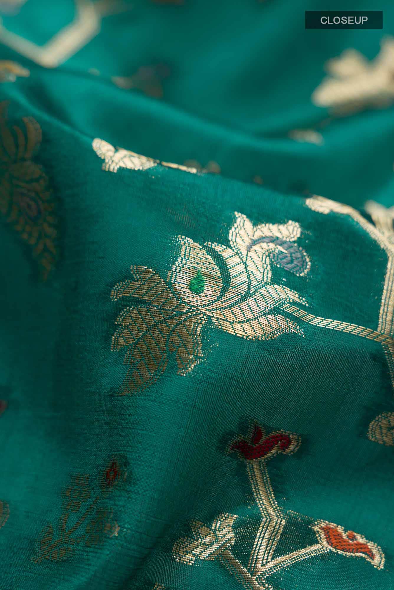 Green Banarasi Raw Silk Saree