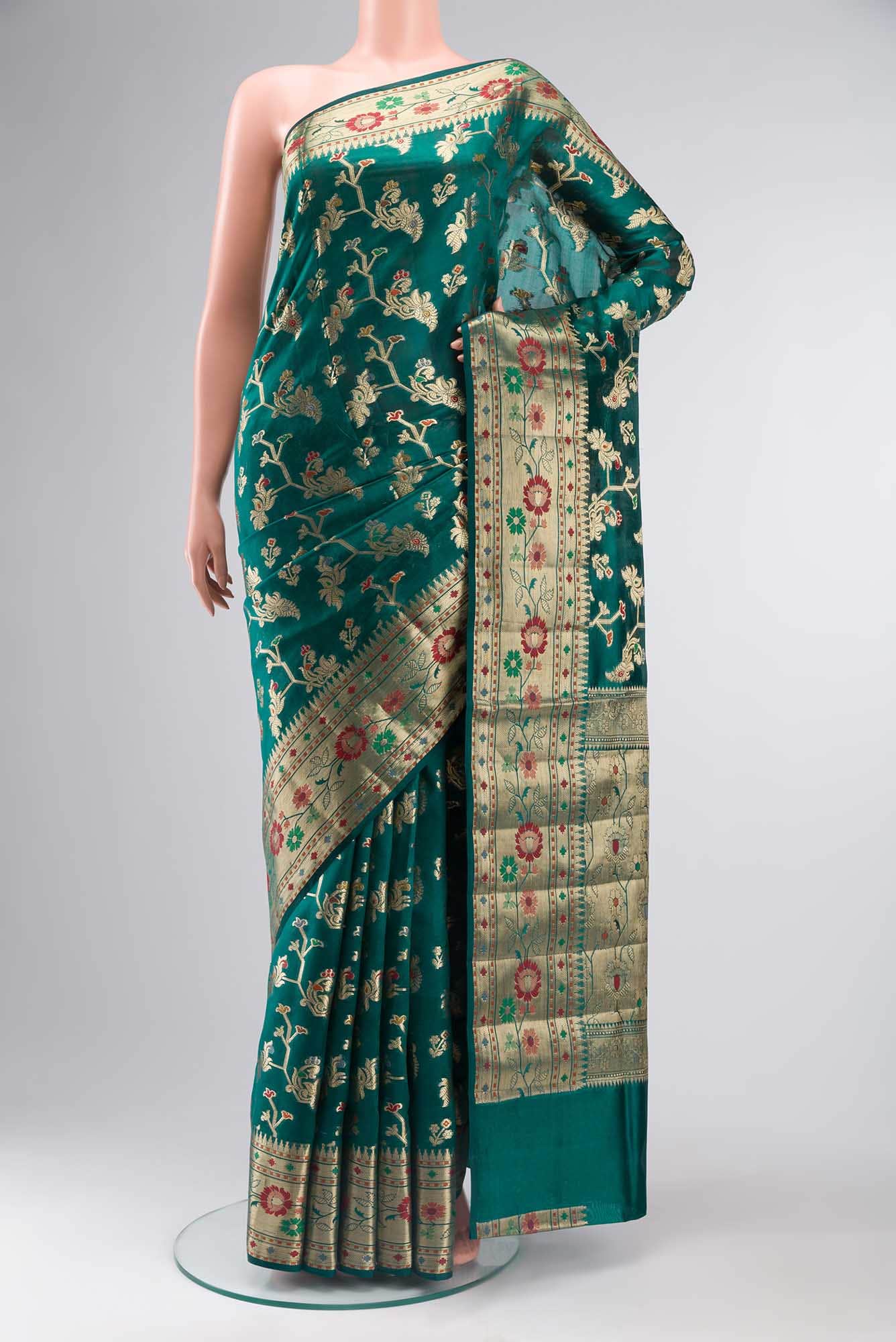 Green Banarasi Raw Silk Saree
