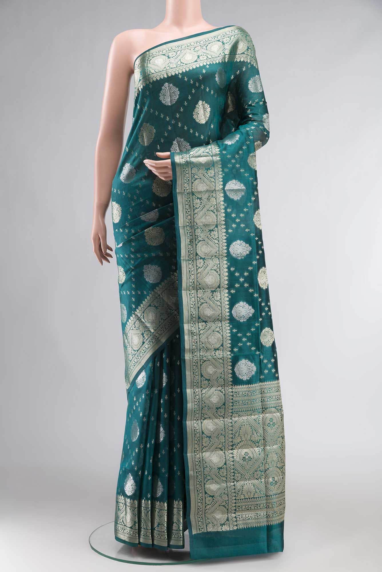 Green Banarasi Raw Silk Saree