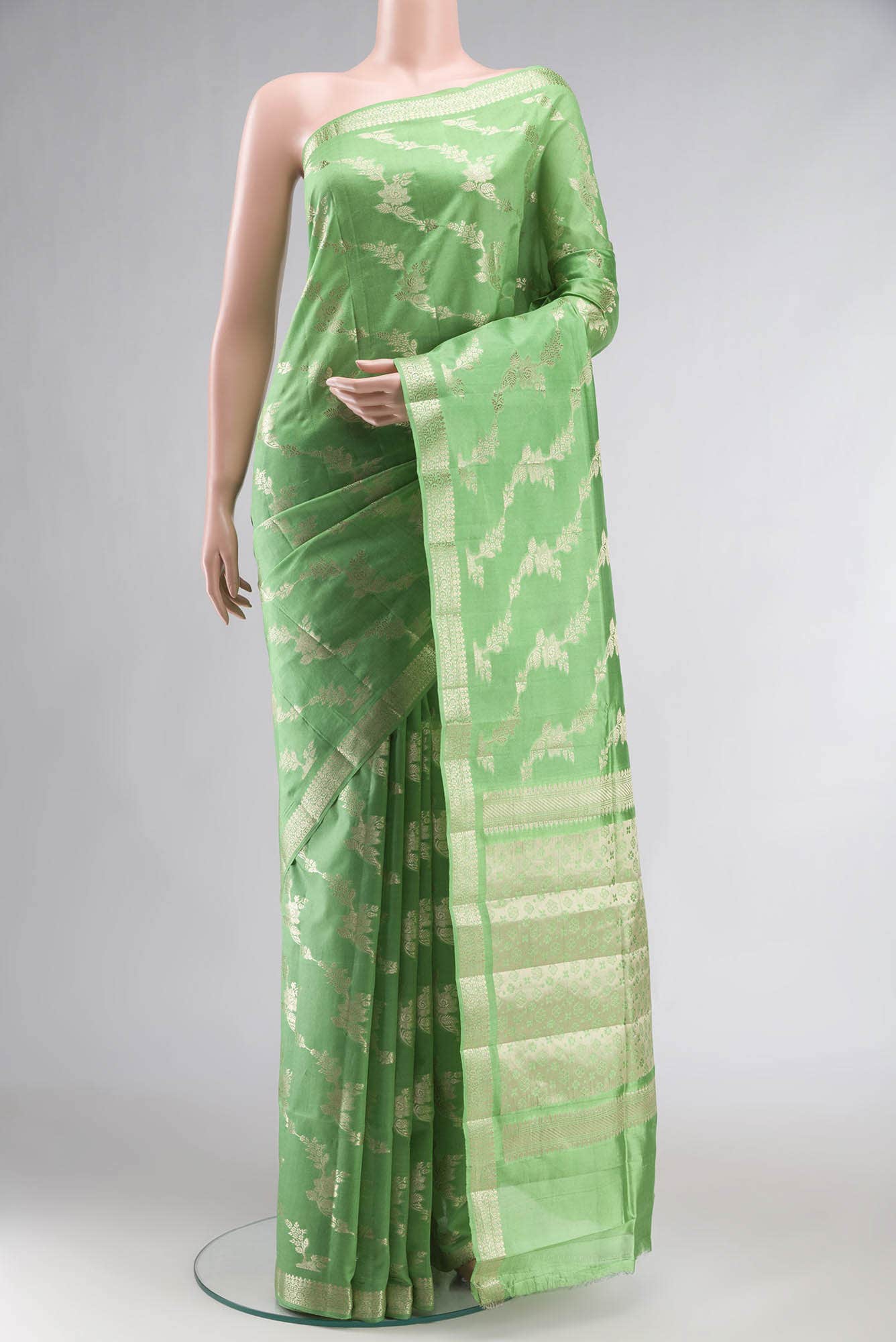 Green Banarasi Raw Silk Saree