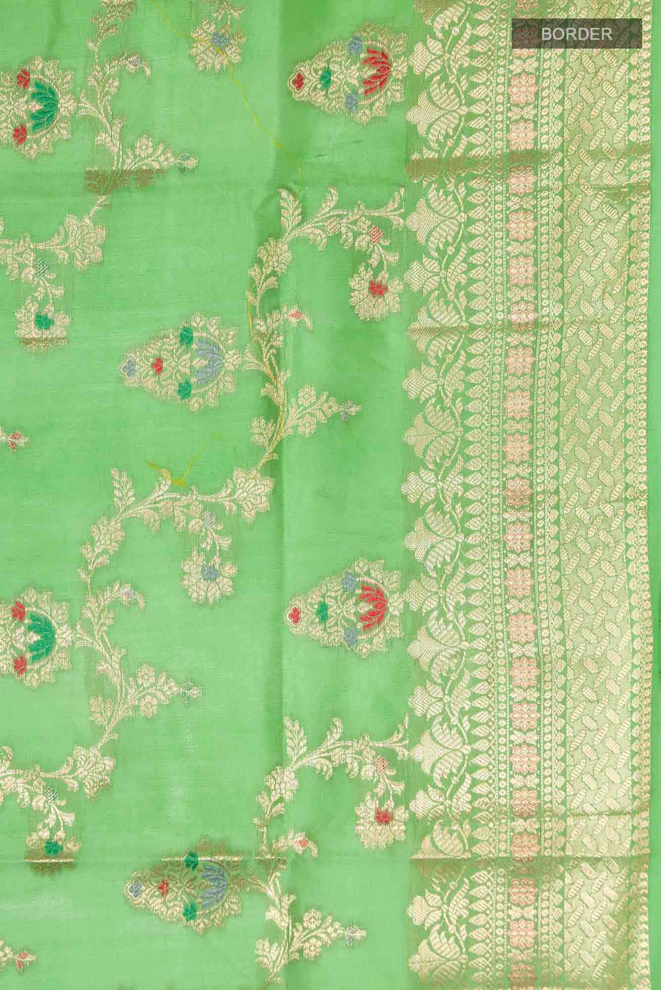 Green Banarasi Raw Silk Saree
