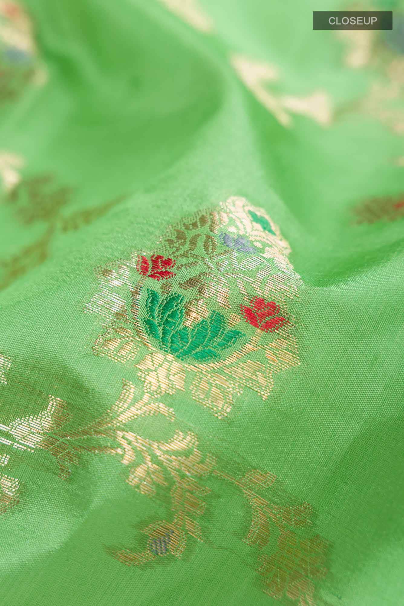 Green Banarasi Raw Silk Saree