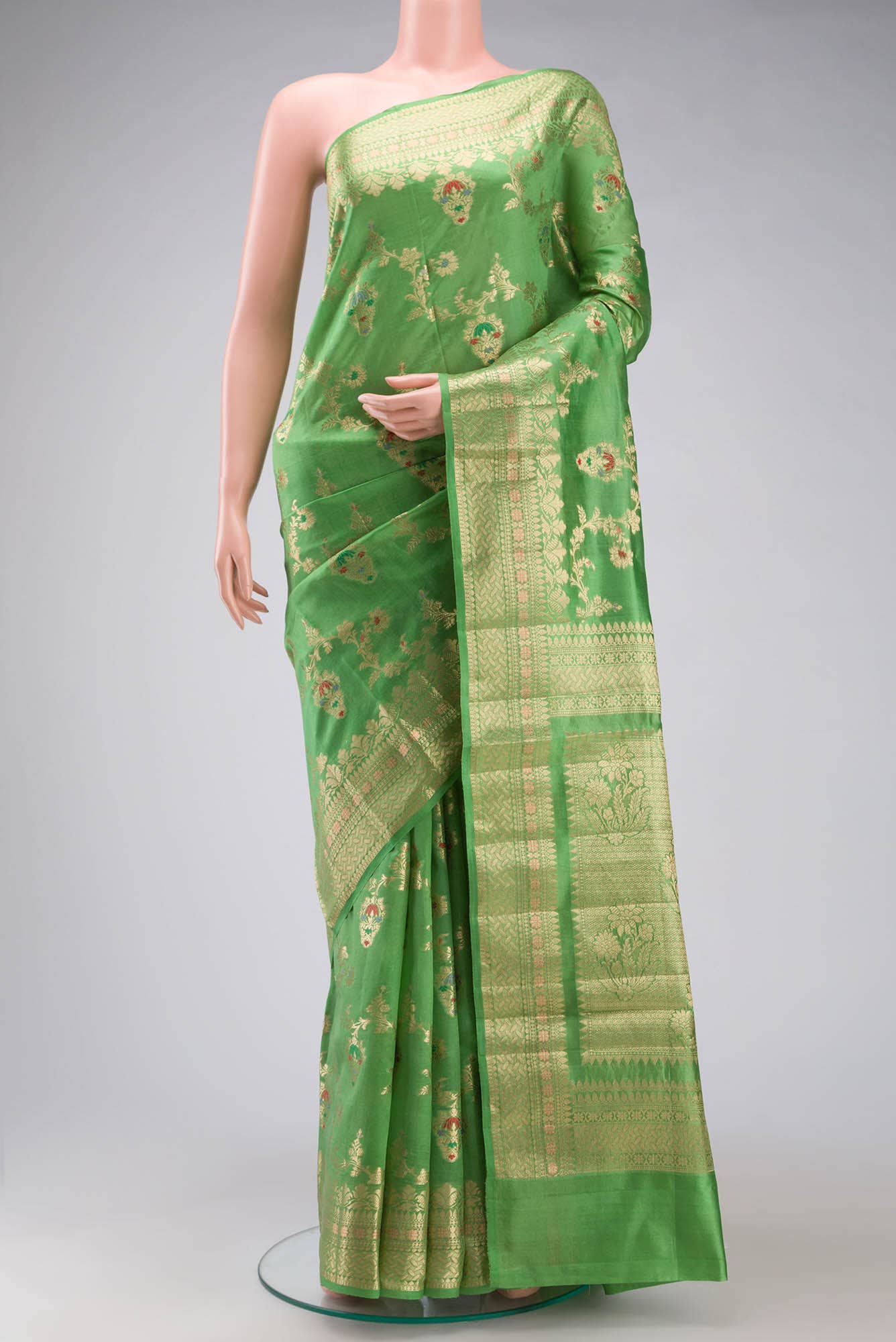 Green Banarasi Raw Silk Saree