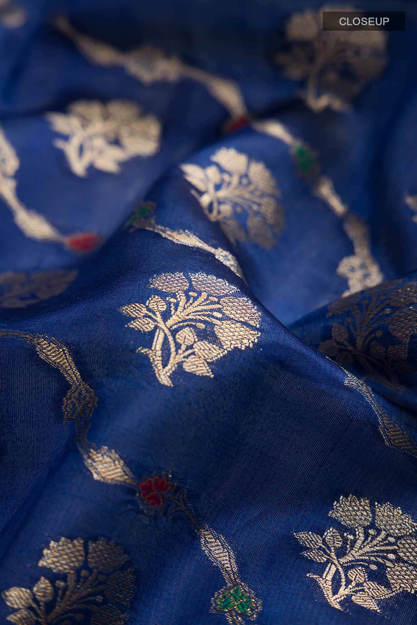 Blue Banarasi Raw Silk Saree