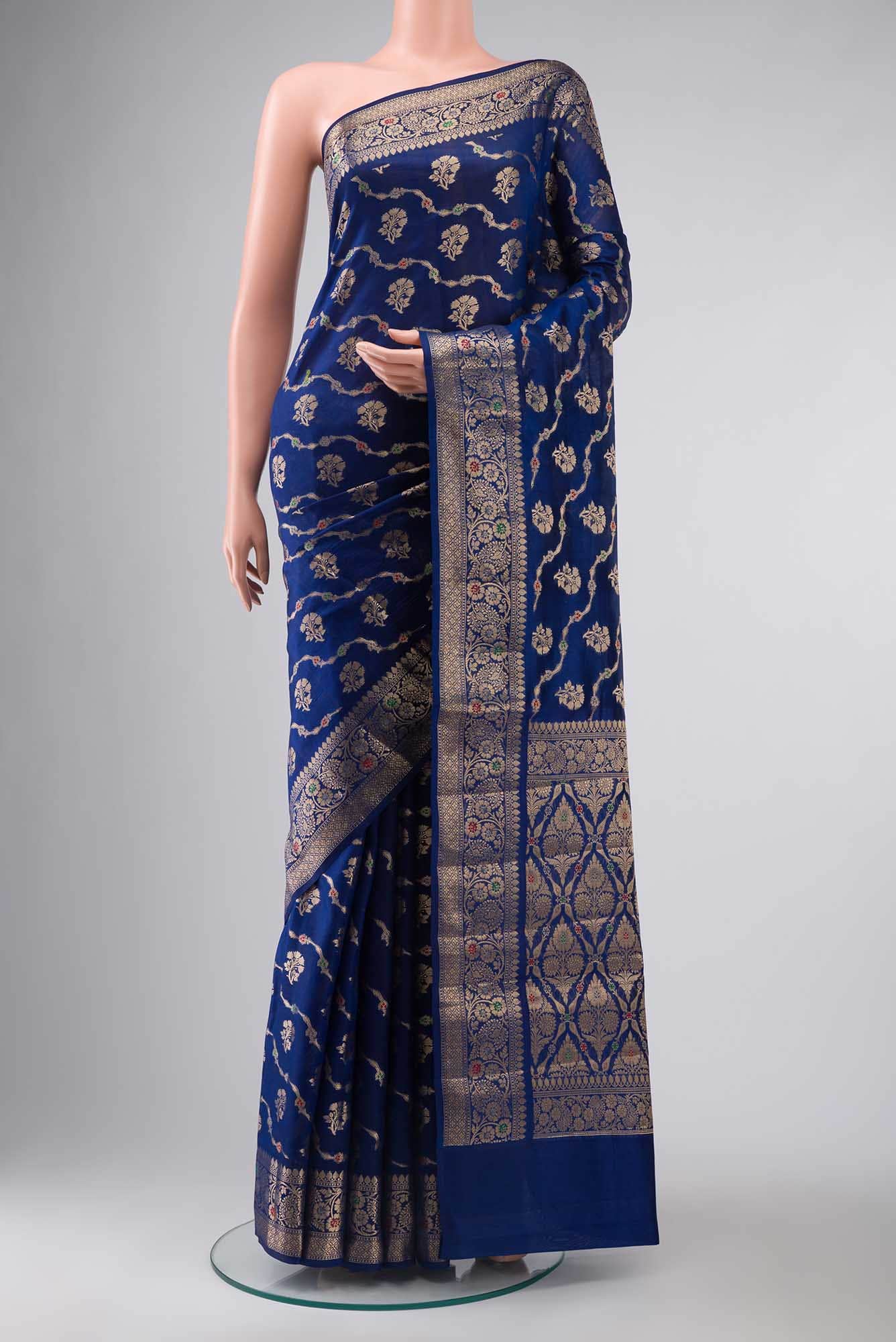 Blue Banarasi Raw Silk Saree