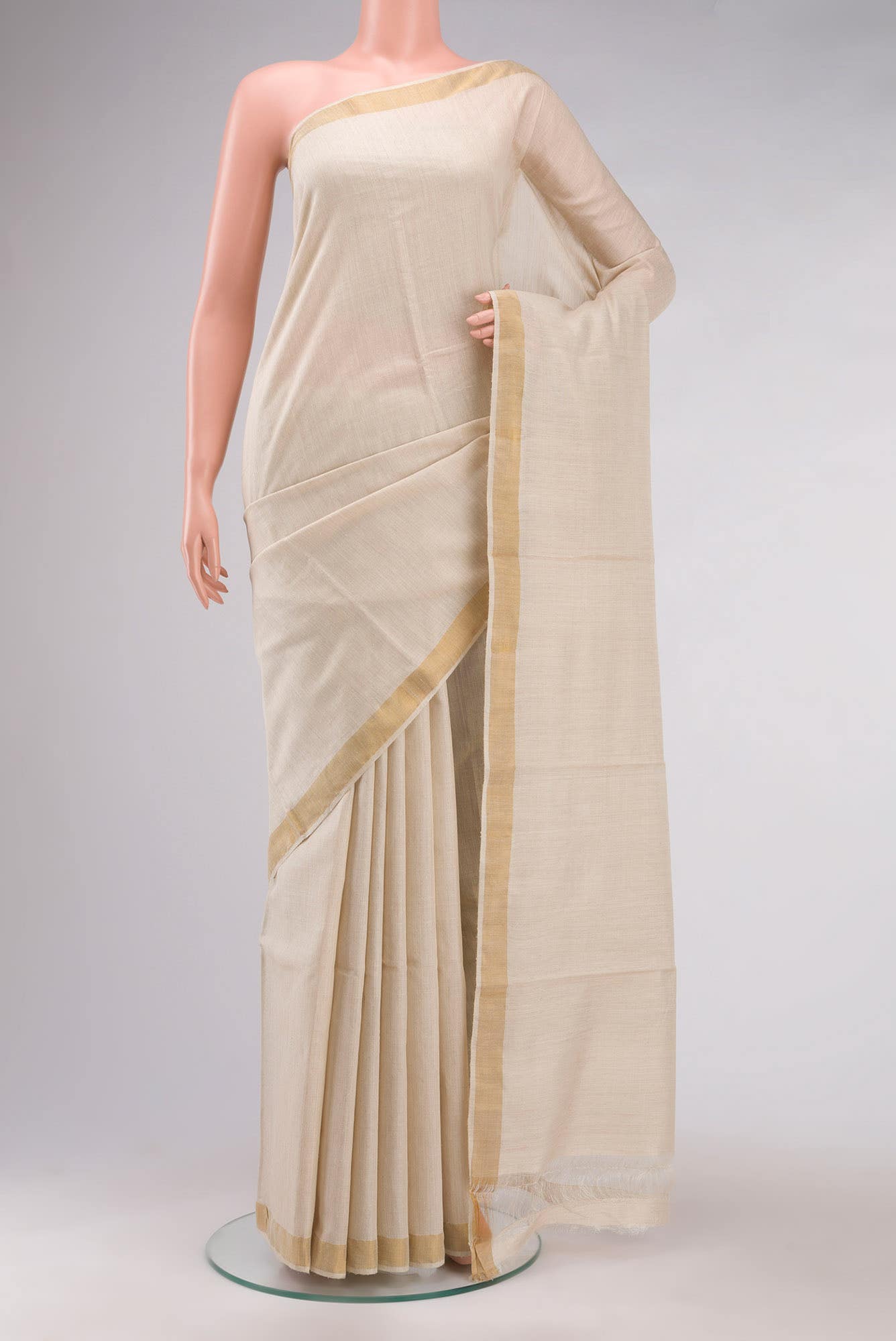 Beige Bhagalpuri Tussar Silk Saree